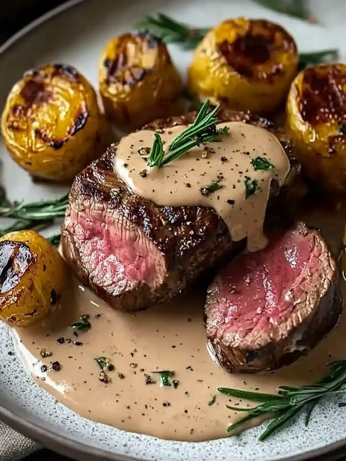 Filet Mignon with Creamy Peppercorn Sauce