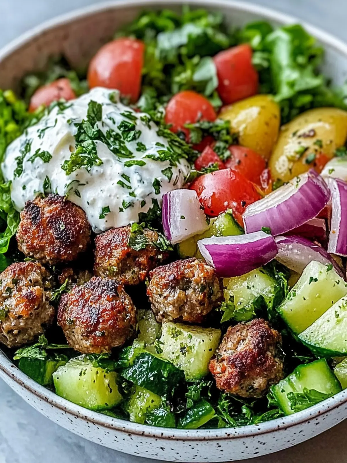 Greek Meatball Bowl