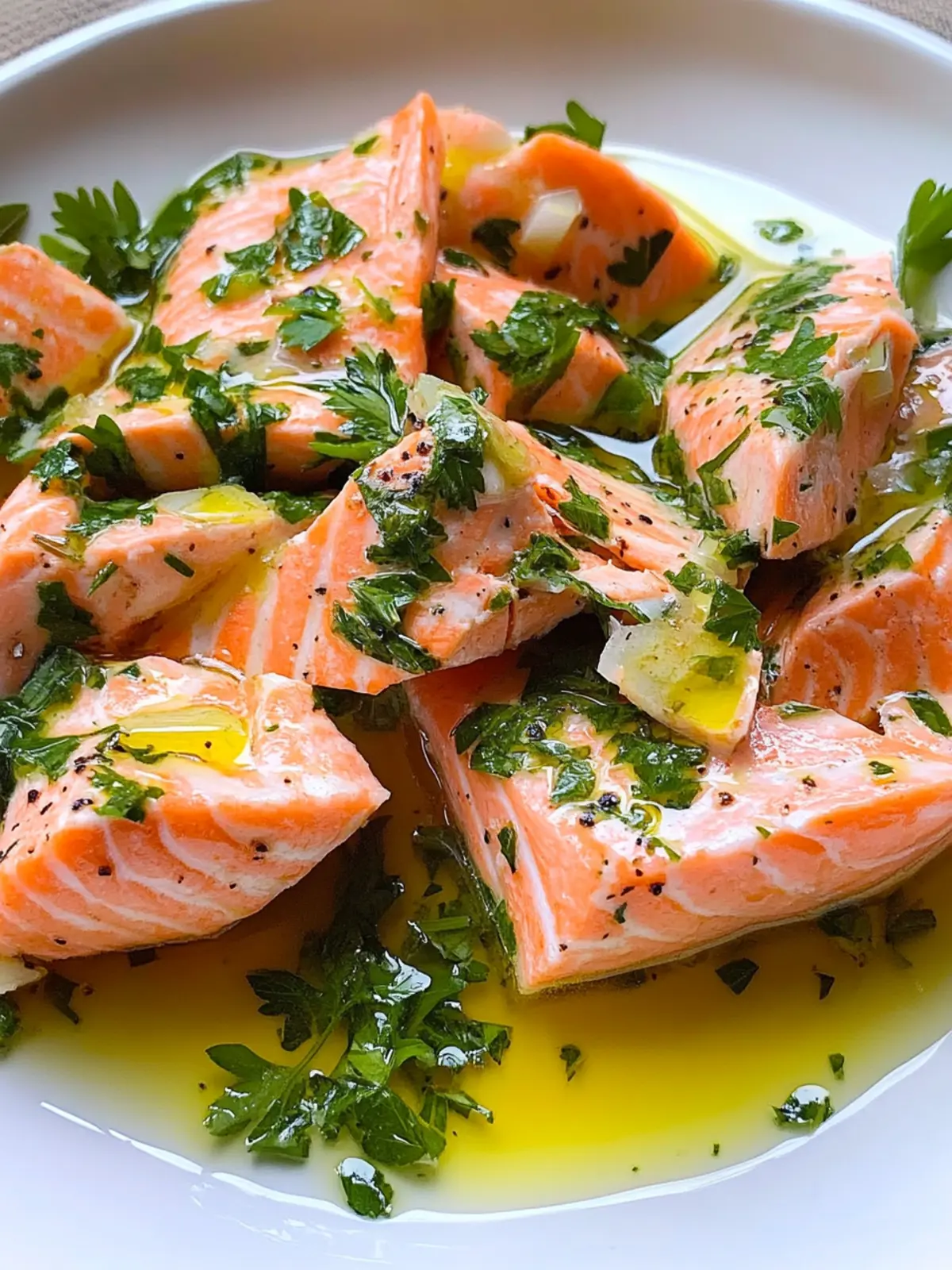 Olive Oil Poached Salmon w/ Herb Vinaigrette