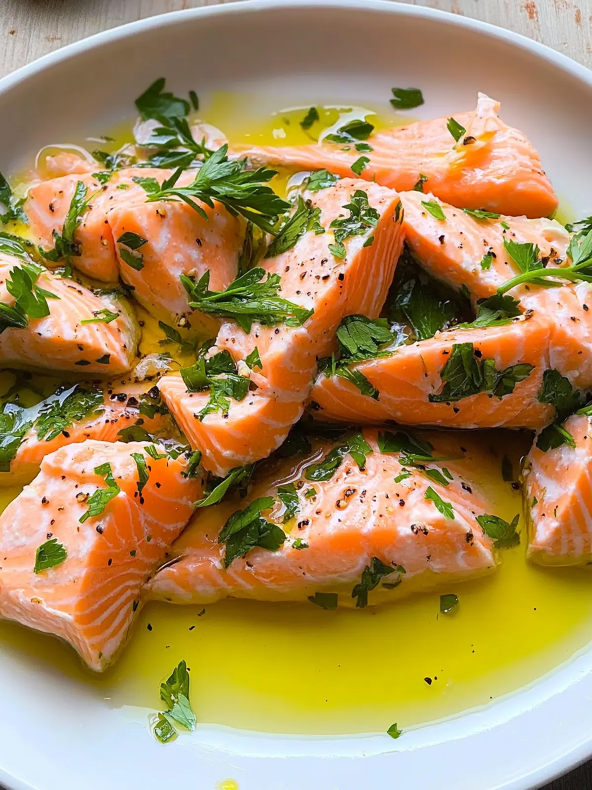 Olive Oil Poached Salmon w/ Herb Vinaigrette