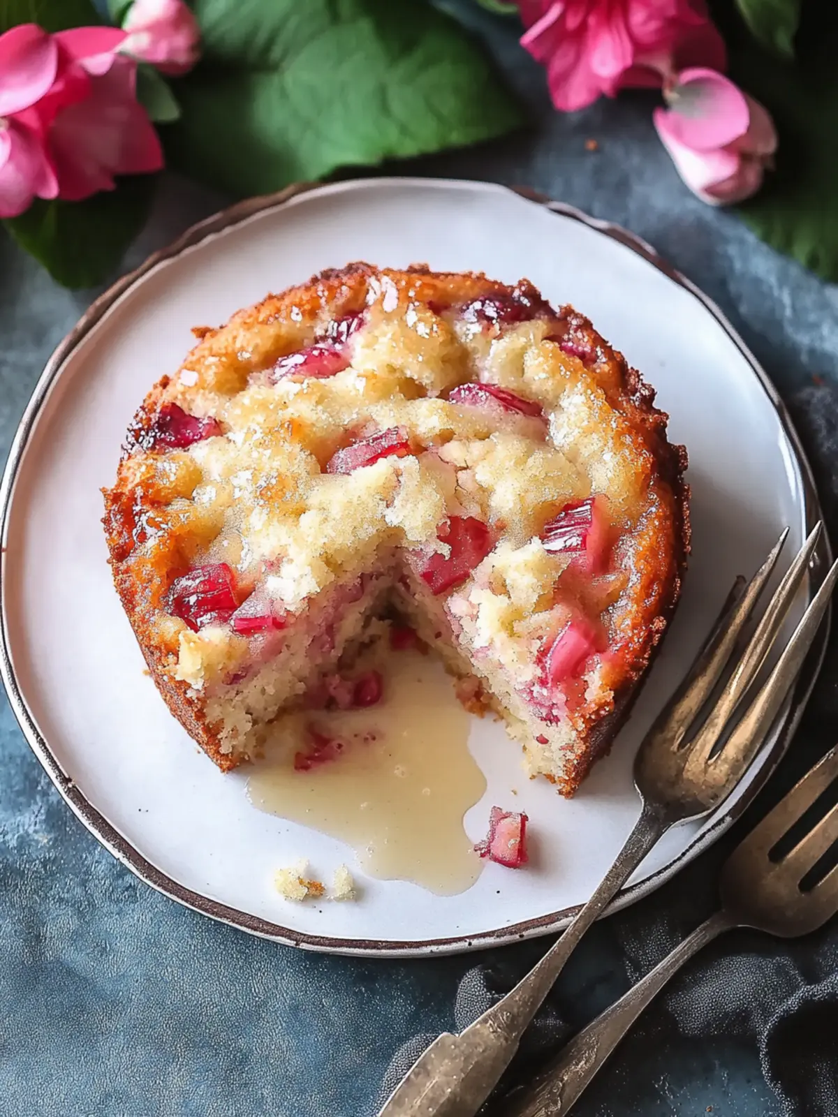Warm Rhubarb Cake with Butter Sauce
