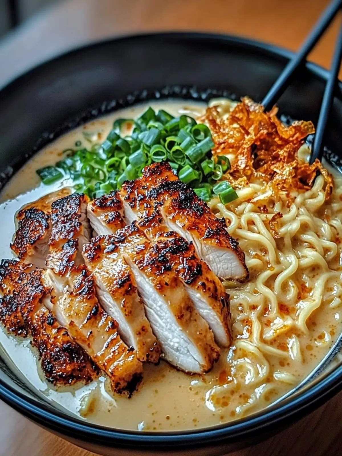 Fiery Chicken Ramen with Creamy Garlic Sauce