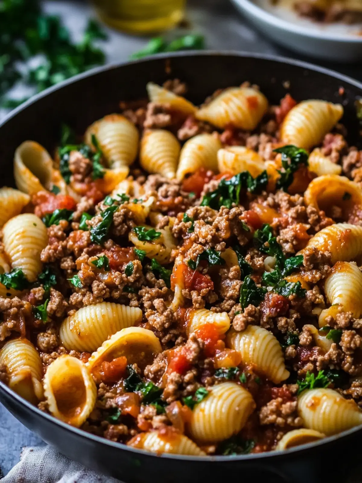 Simple Ground Beef Shells Skillet