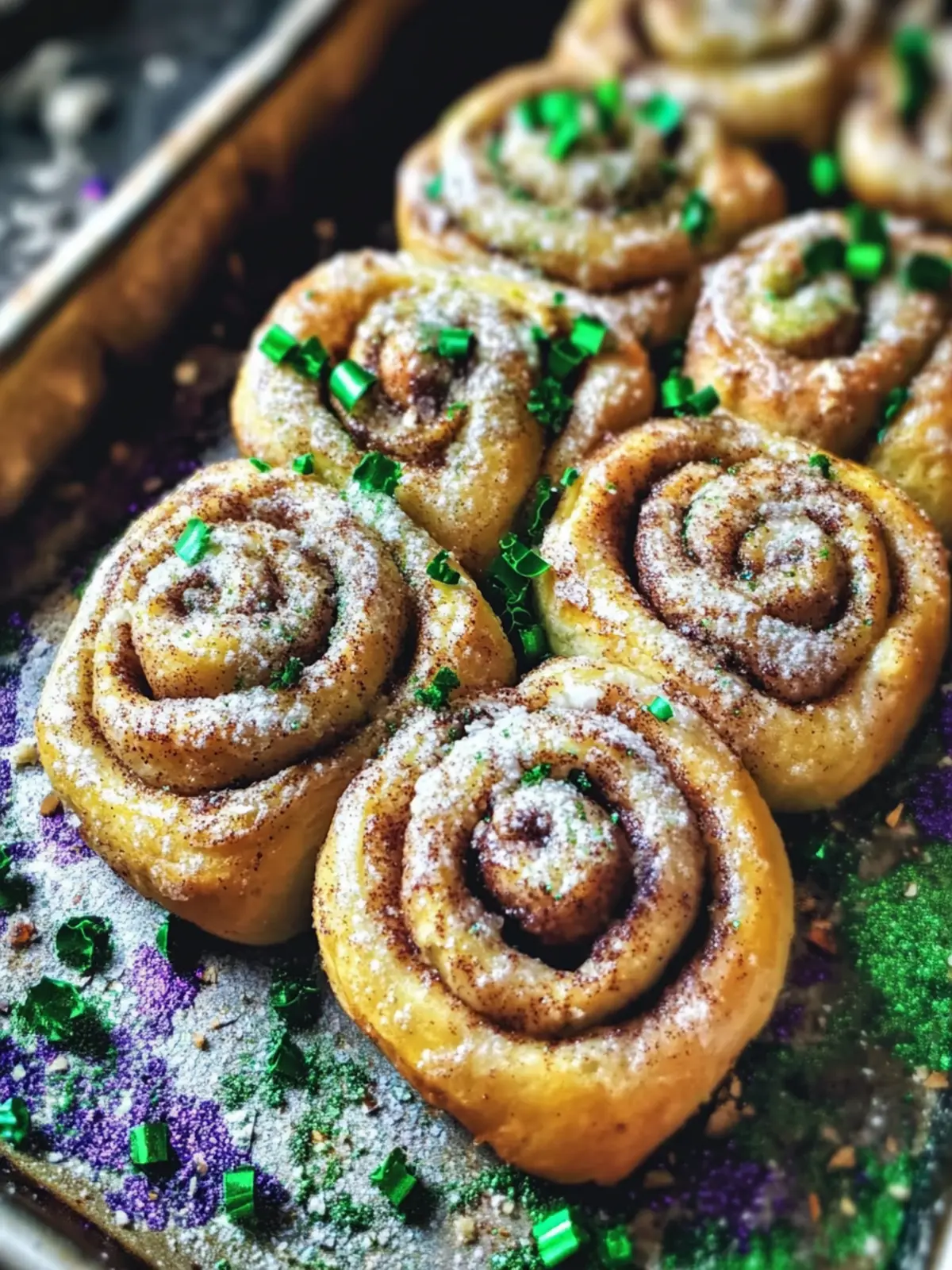 Mardi Gras Cinnamon Rolls