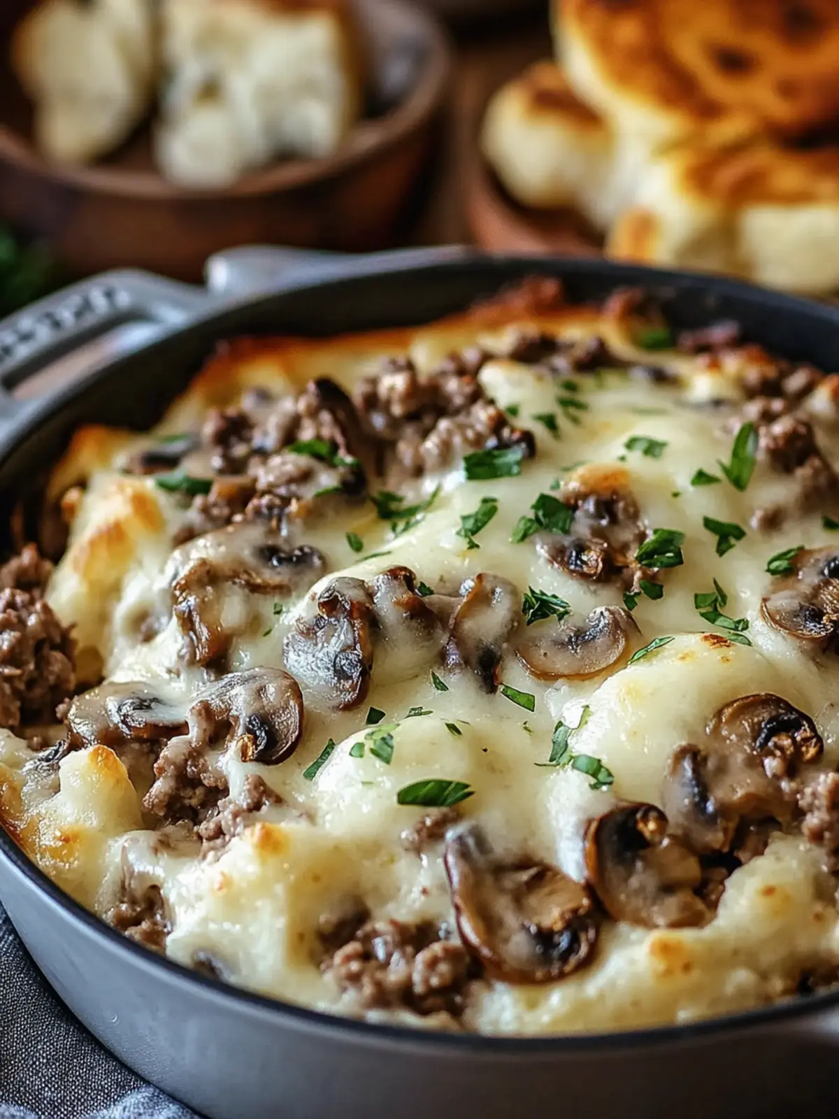Creamy Mushroom & Ground Beef Bake