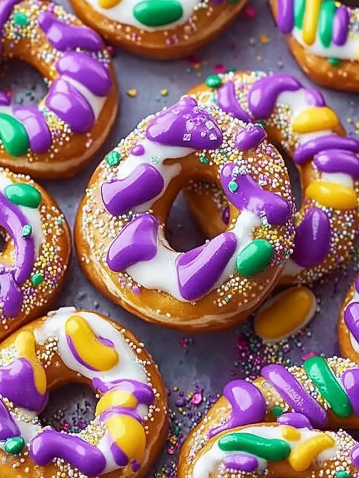 Mardi Gras Candy Melt Pretzels