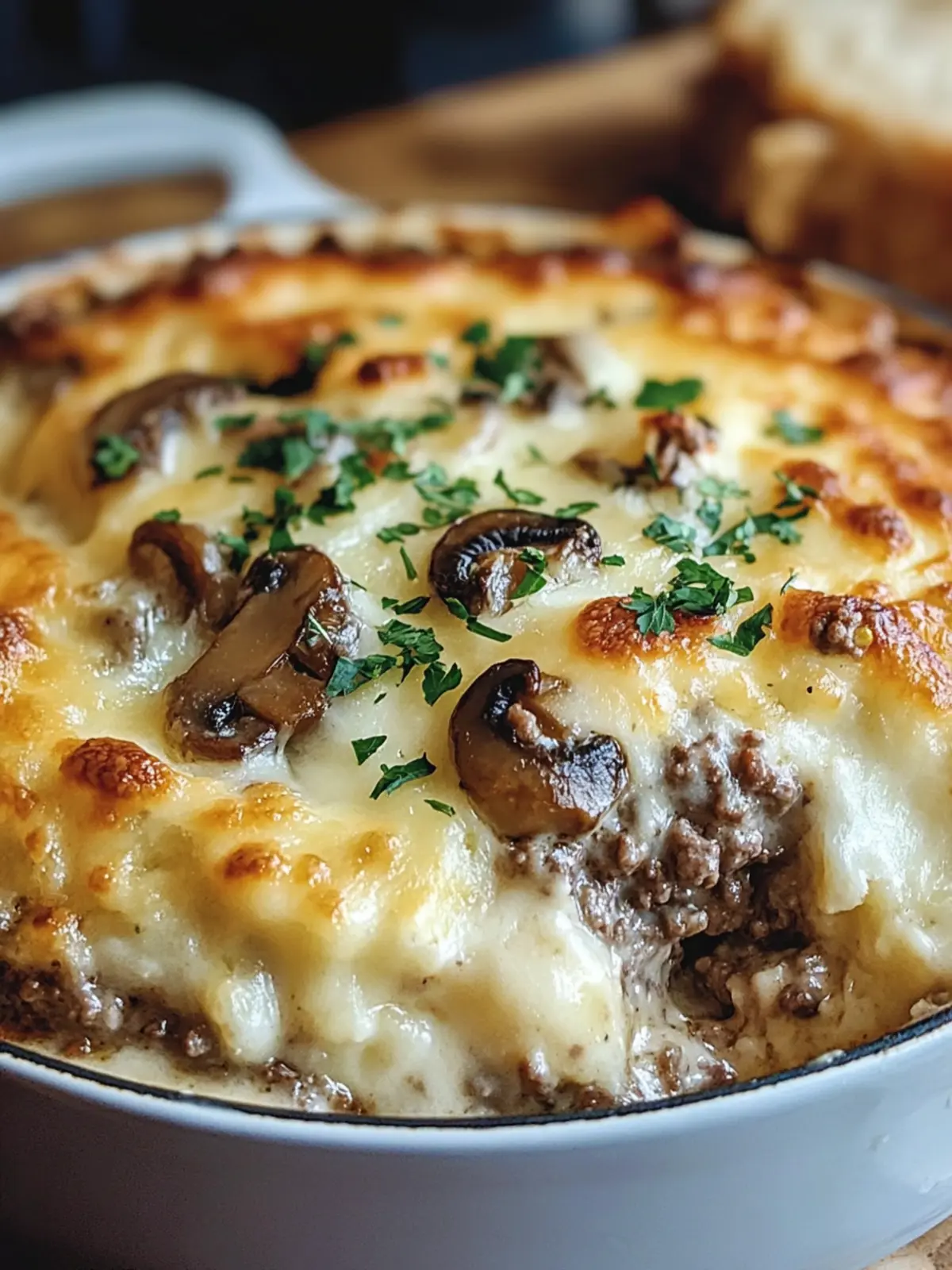 Creamy Mushroom & Ground Beef Bake