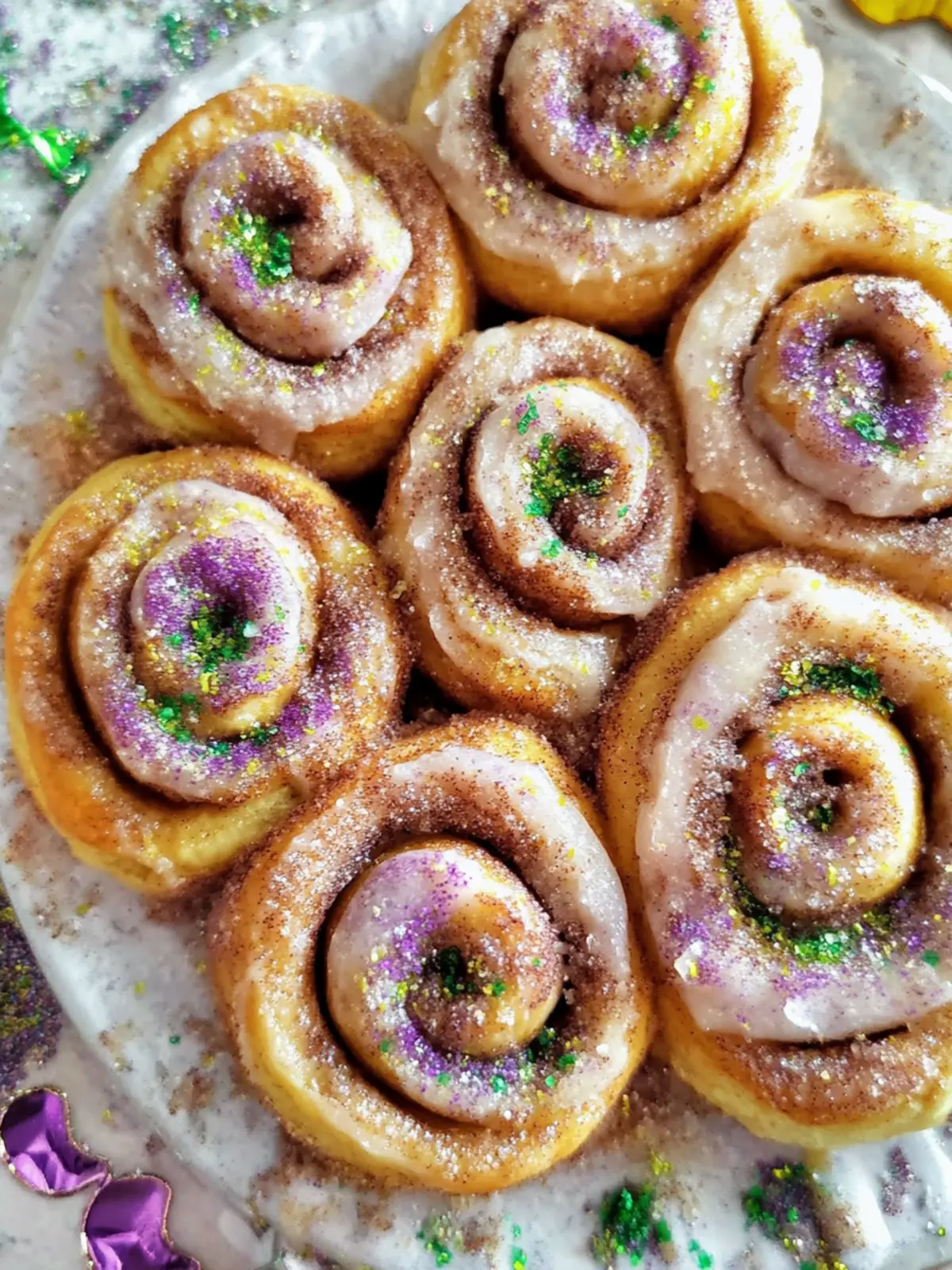 Mardi Gras Cinnamon Rolls
