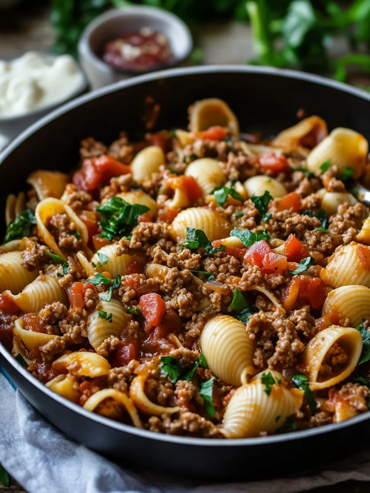 Simple Ground Beef Shells Skillet