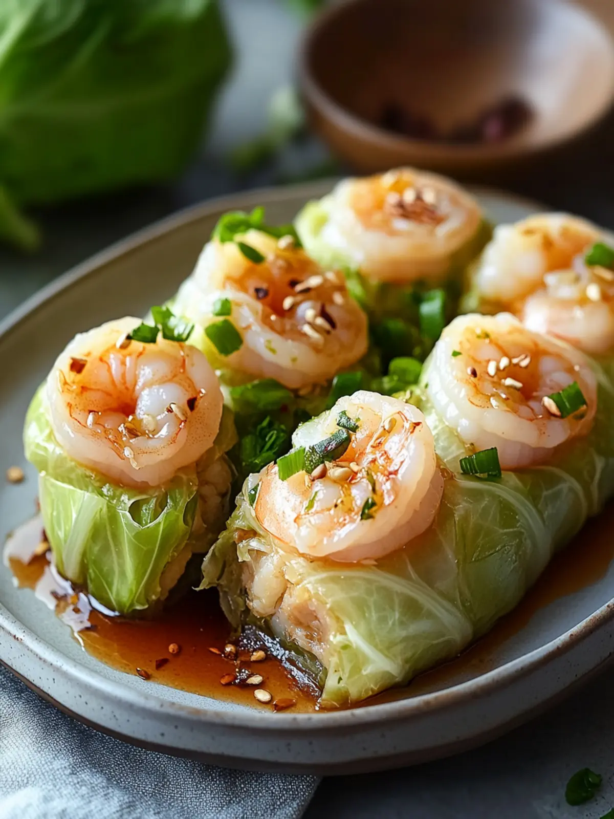 Shrimp & Ginger Stuffed Cabbage Rolls