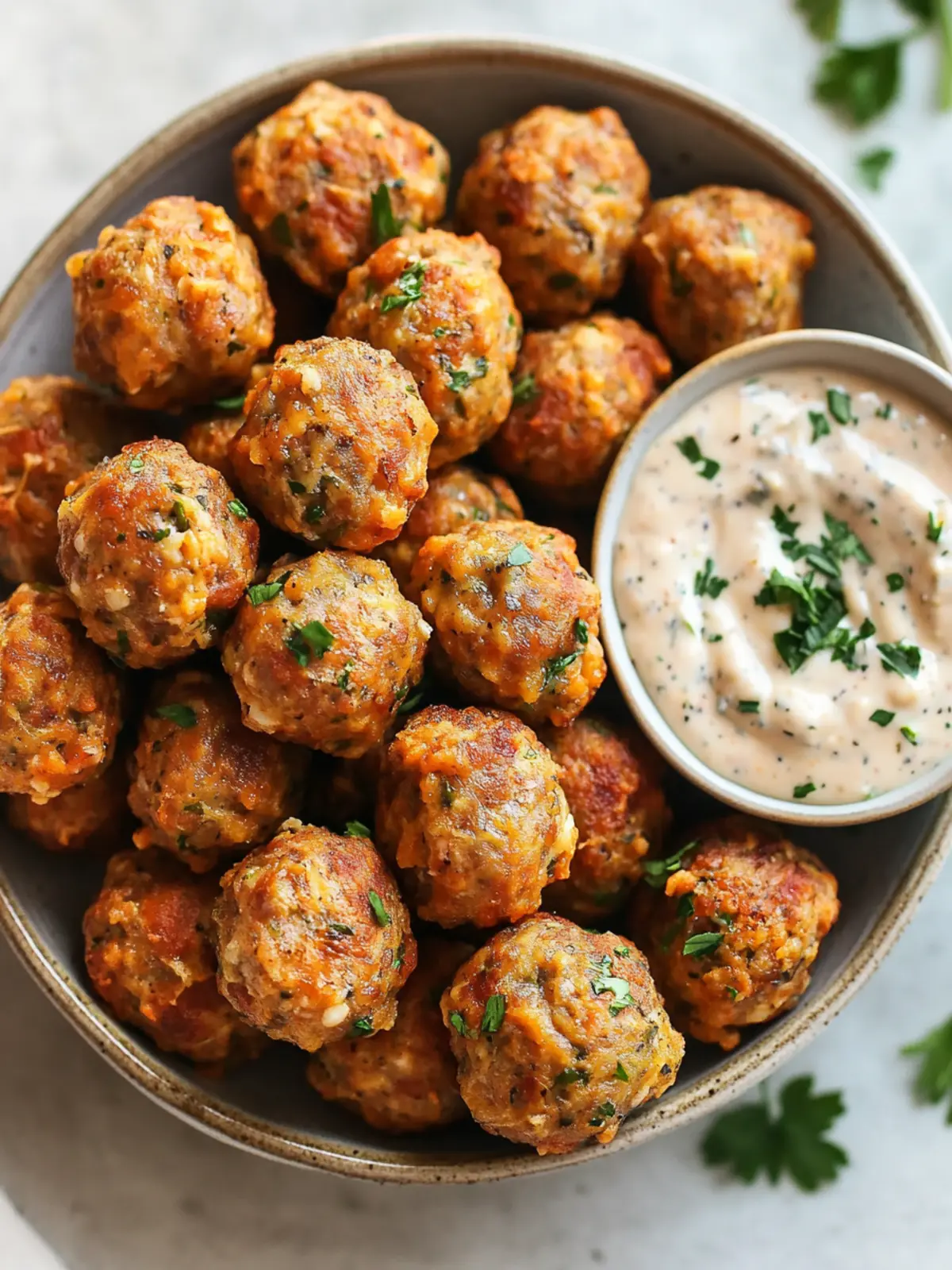 Sausage Balls with Remoulade Dipping Sauce