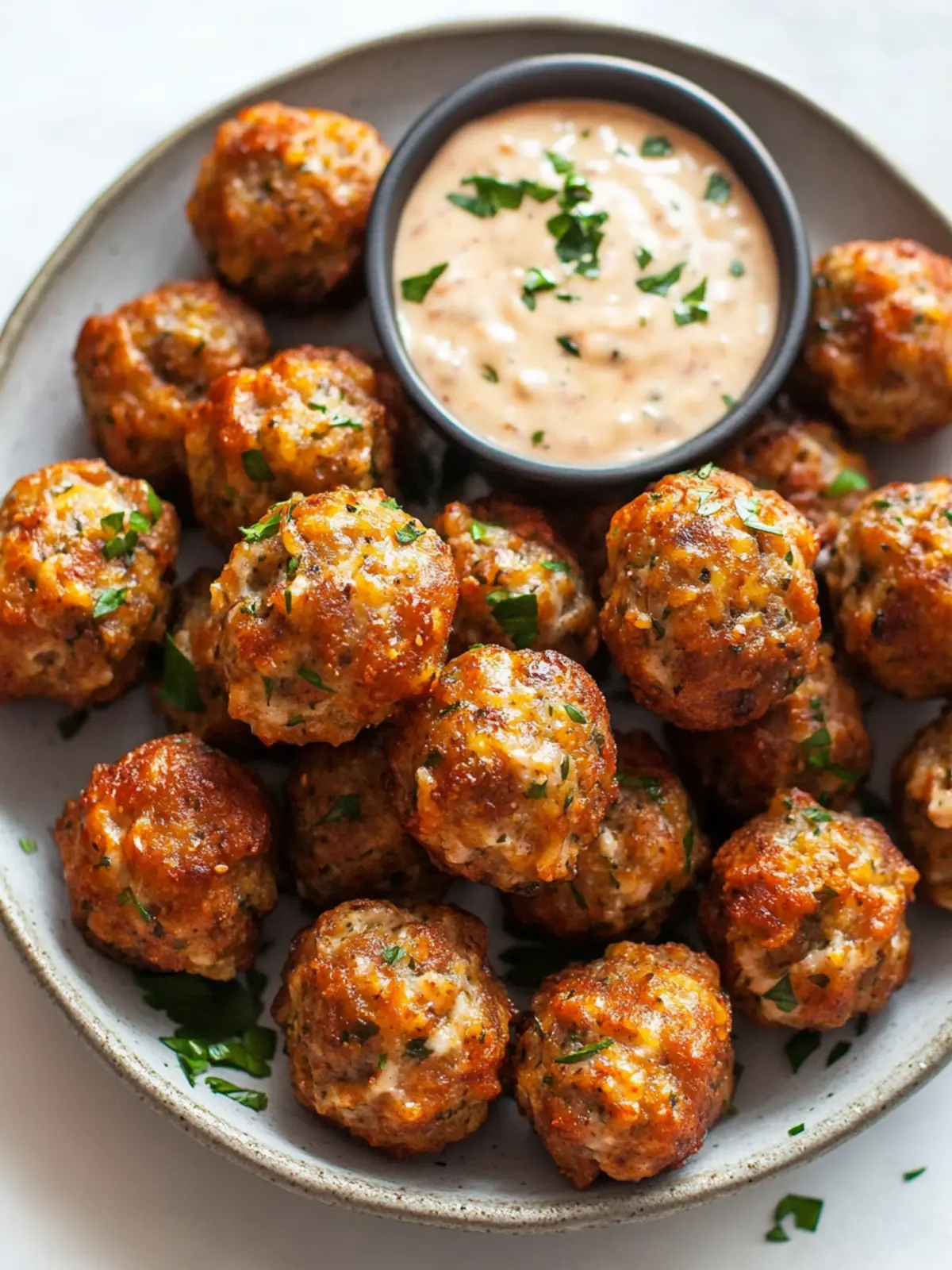 Sausage Balls with Remoulade Dipping Sauce