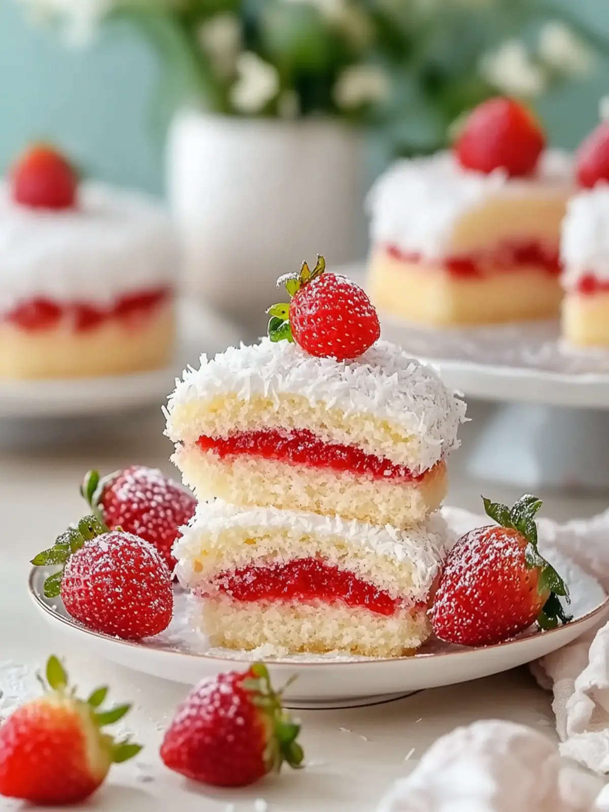 Strawberry Coconut Sponge Cakes