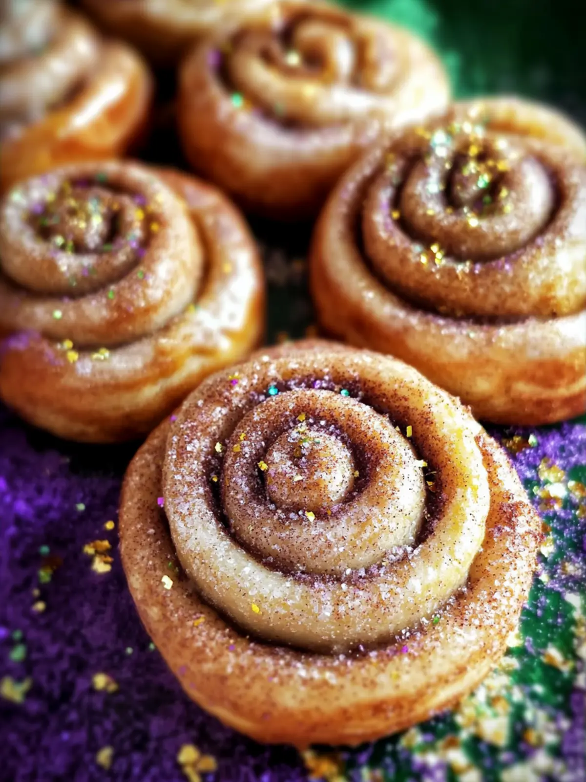 Mardi Gras Cinnamon Rolls