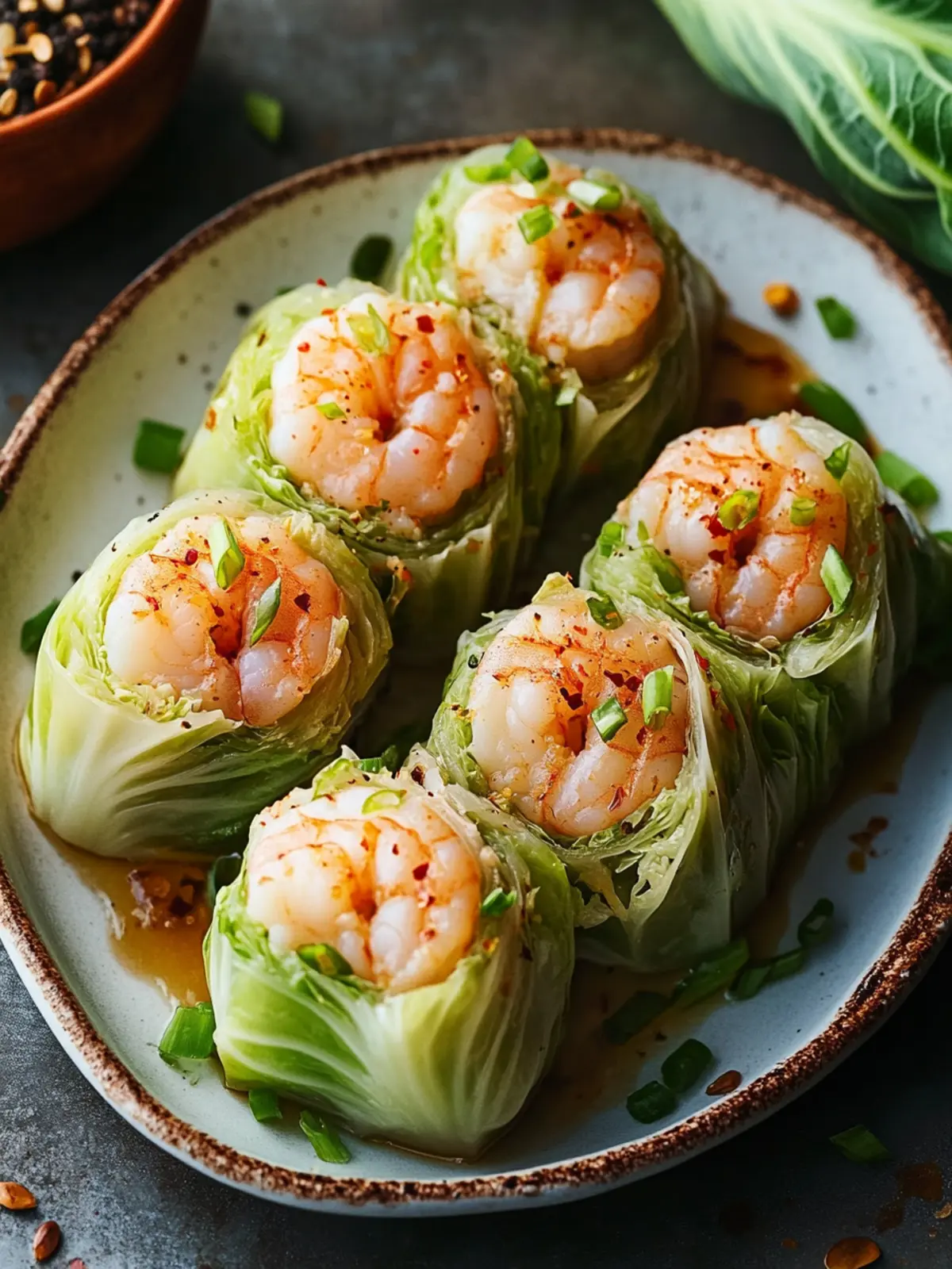 Shrimp & Ginger Stuffed Cabbage Rolls
