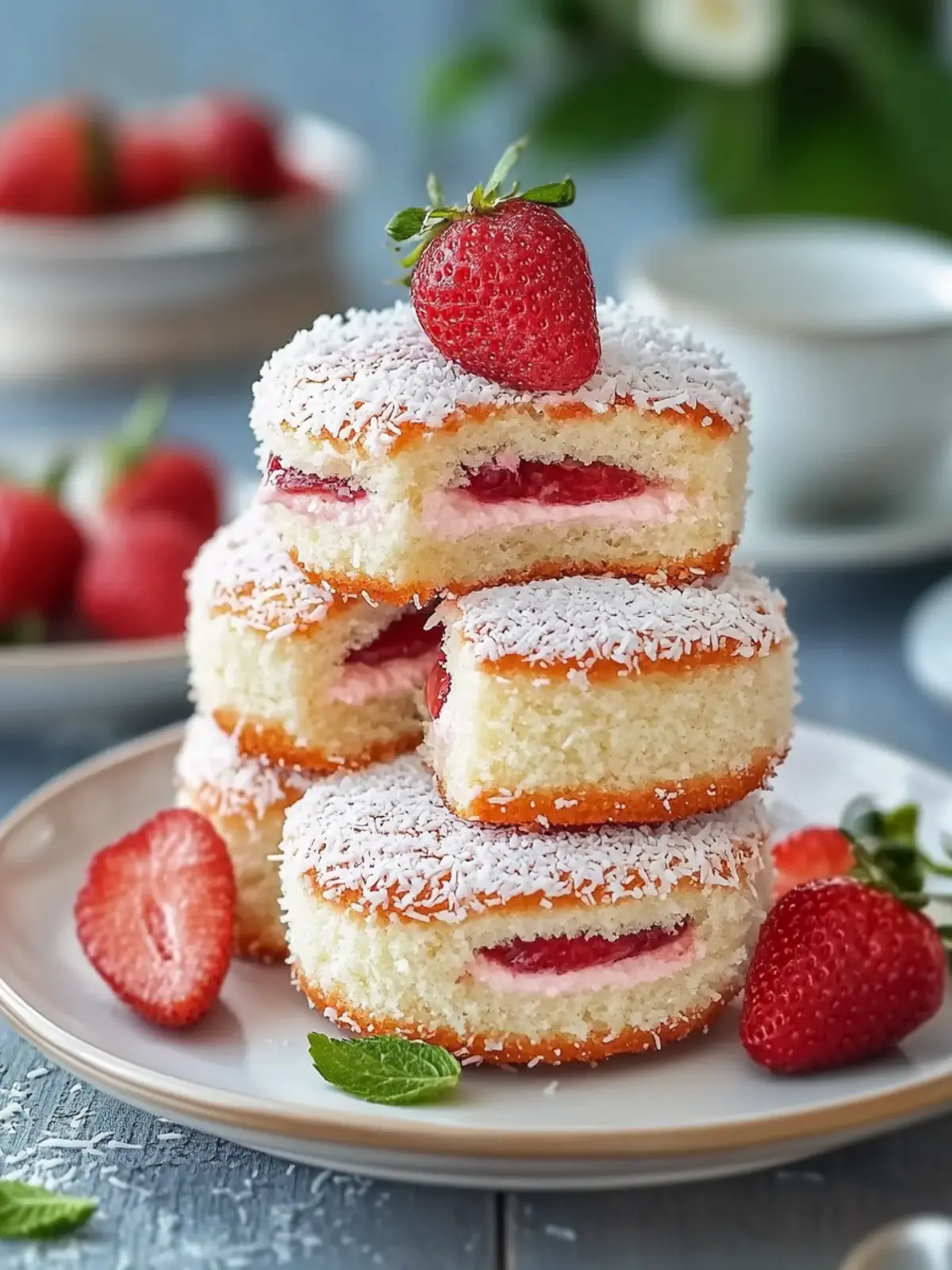 Strawberry Coconut Sponge Cakes