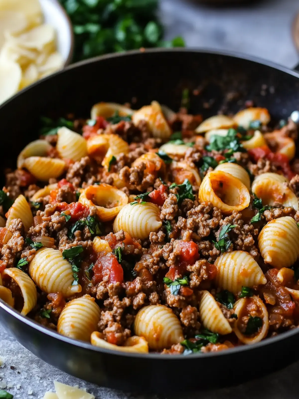 Simple Ground Beef Shells Skillet