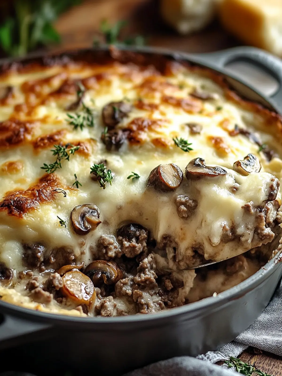 Creamy Mushroom & Ground Beef Bake