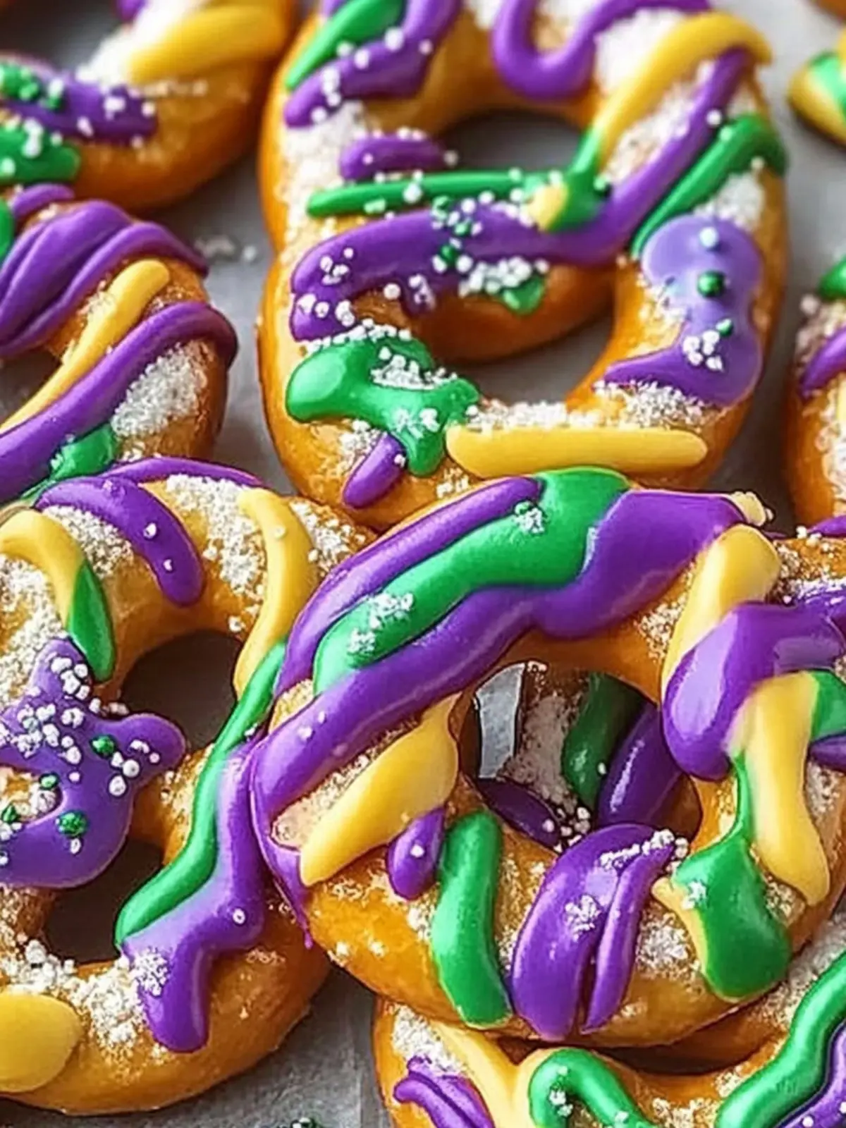 Mardi Gras Candy Melt Pretzels