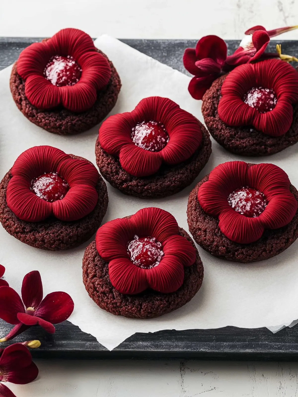 Red Velvet Blossom Cookies
