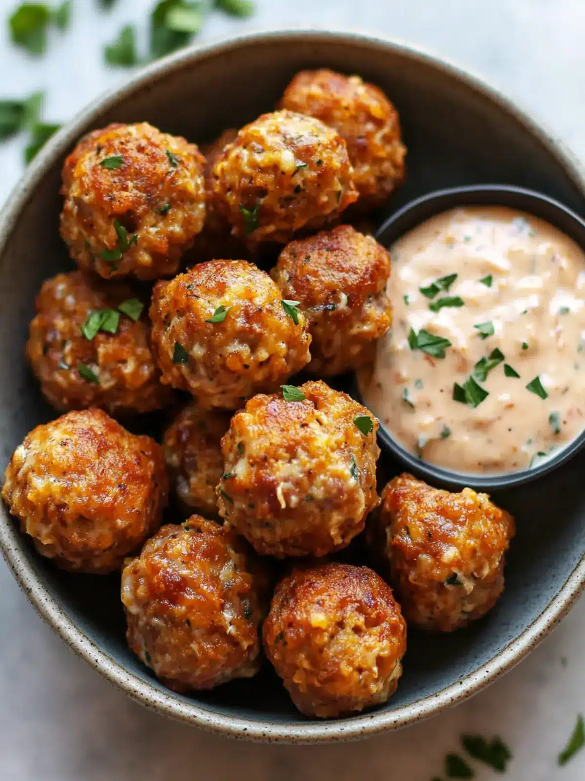 Sausage Balls with Remoulade Dipping Sauce