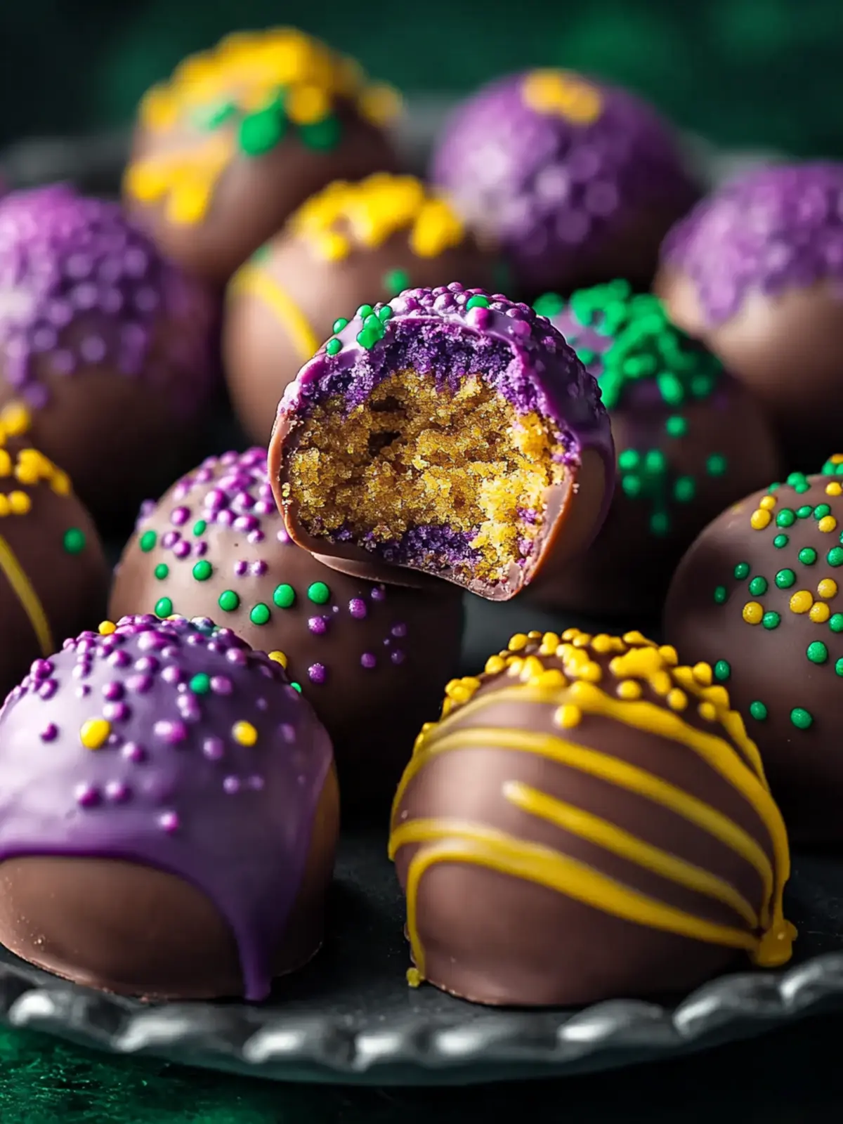 No Bake Mardi Gras King Cake Truffles