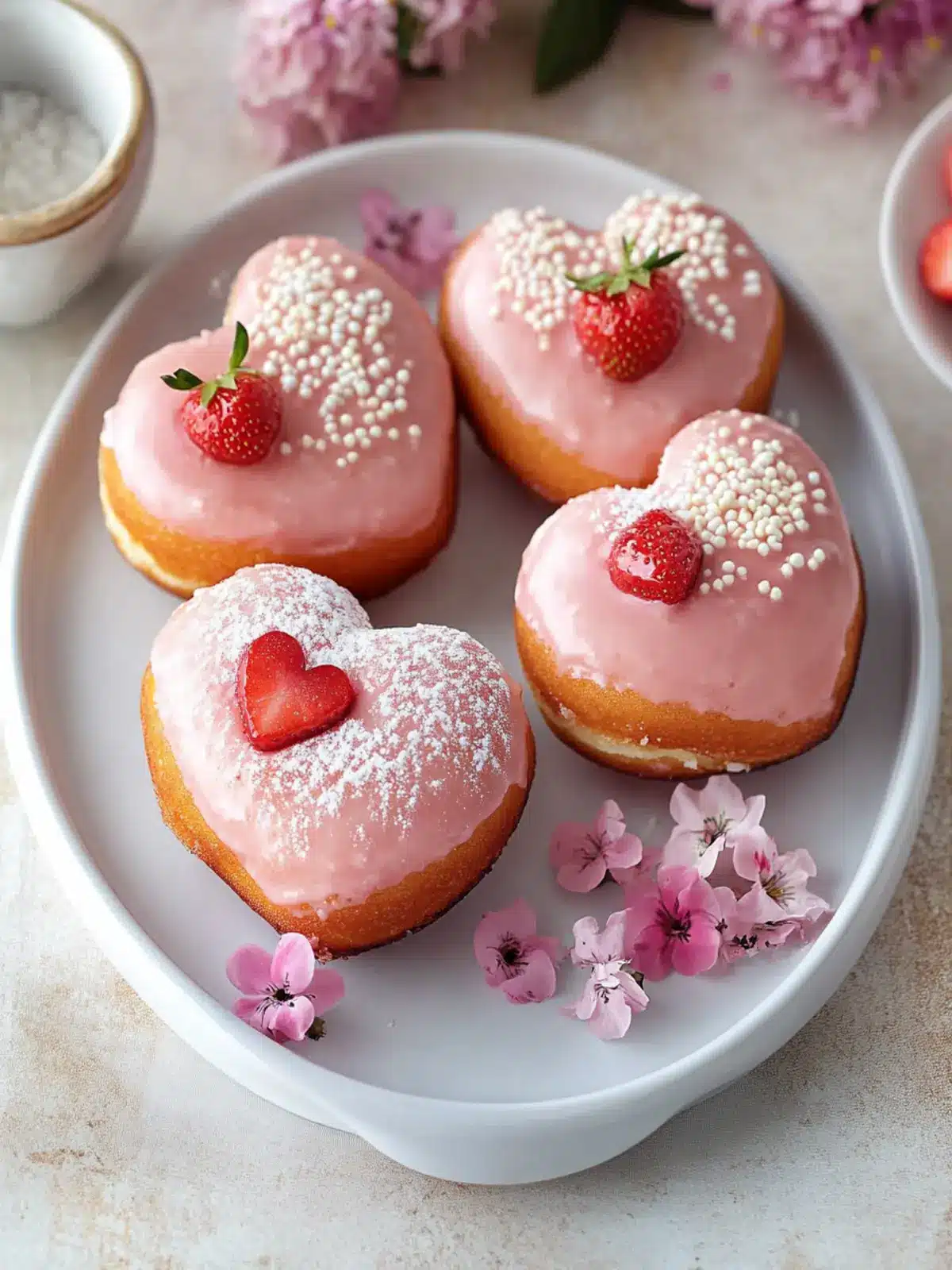 Heart Shaped Strawberry Cheesecake Donuts
