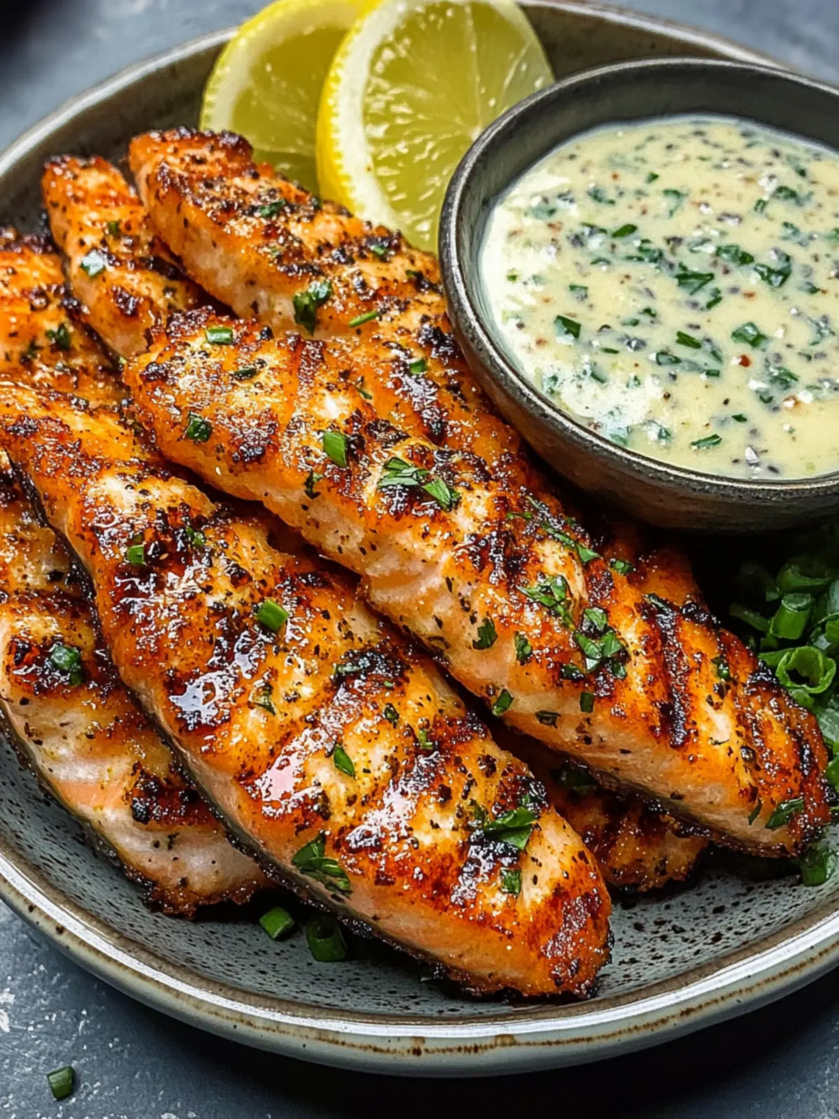 Crispy Salmon Strips with Herb Tartar Dip