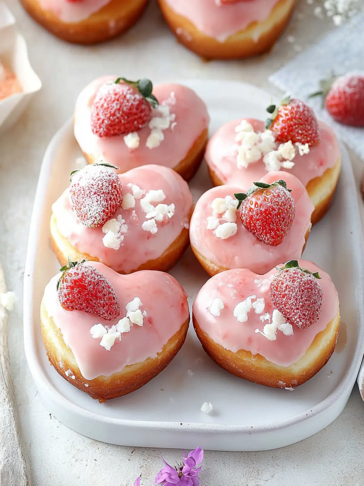Heart Shaped Strawberry Cheesecake Donuts