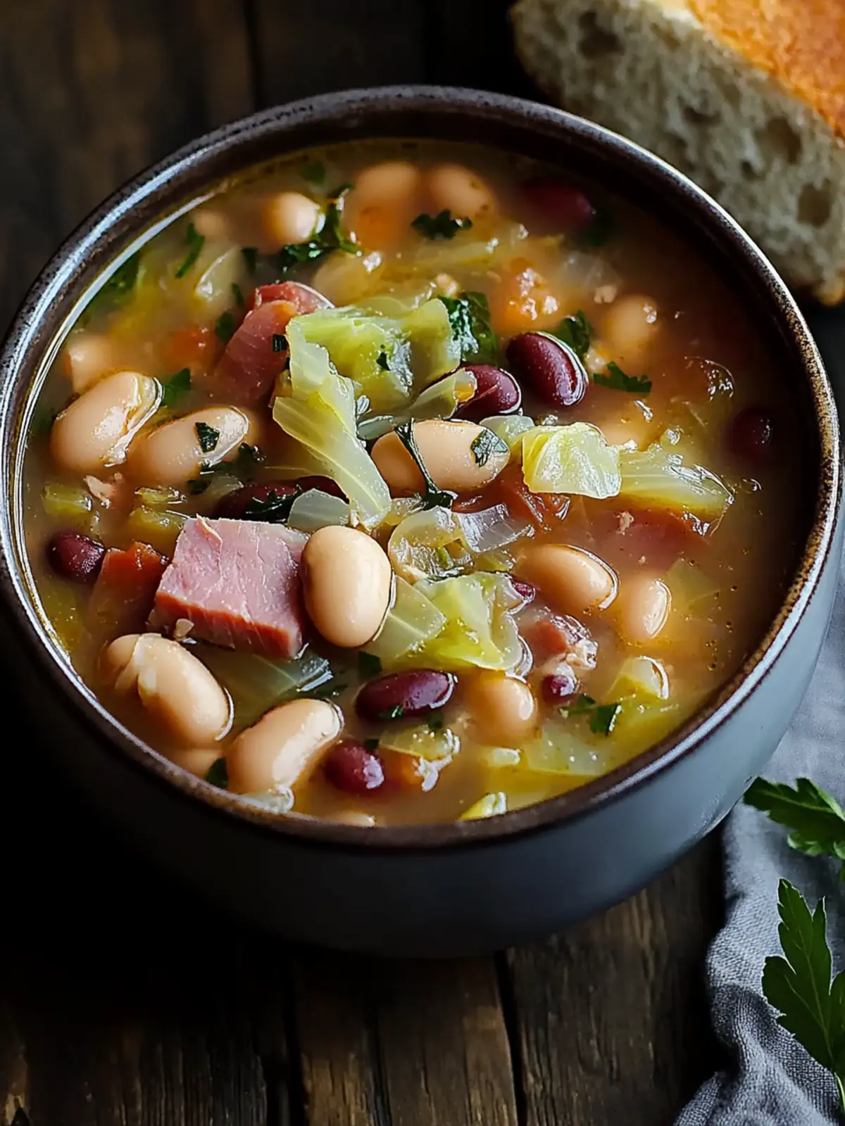 Smoky Ham Hock, Bean, and Cabbage Soup