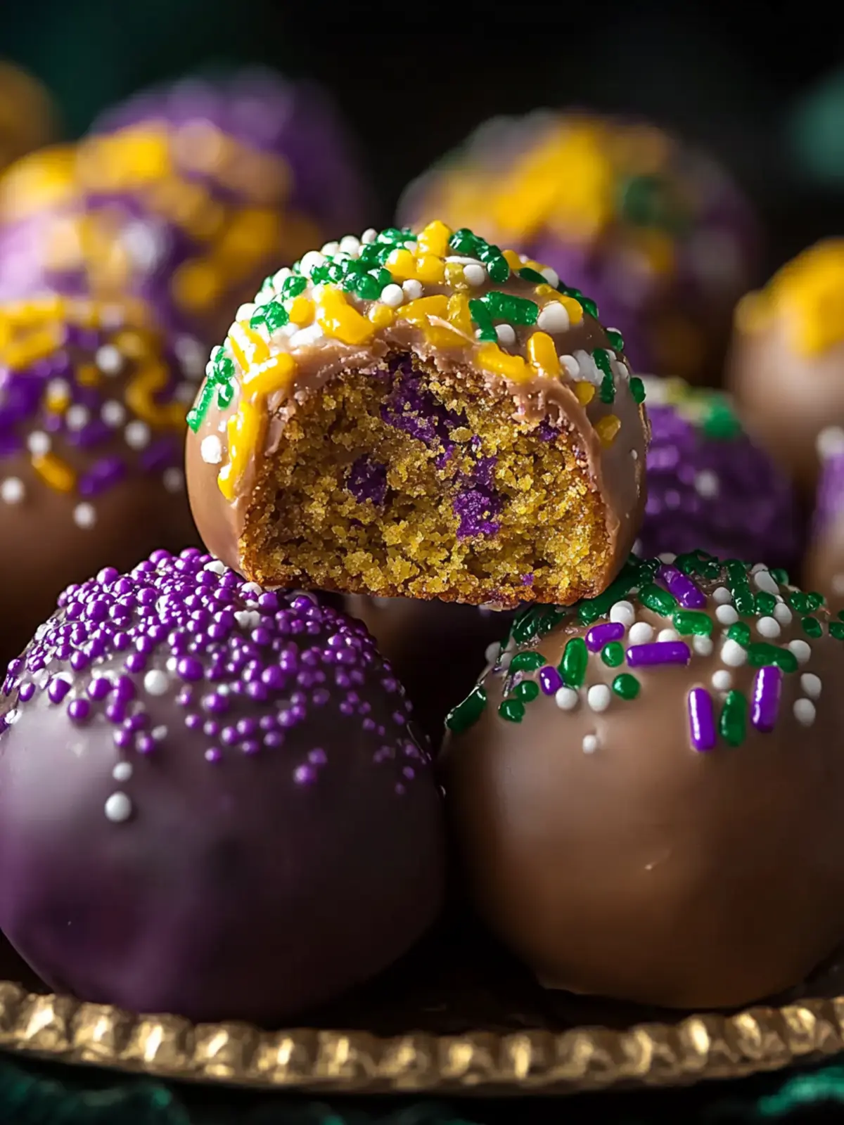 No Bake Mardi Gras King Cake Truffles
