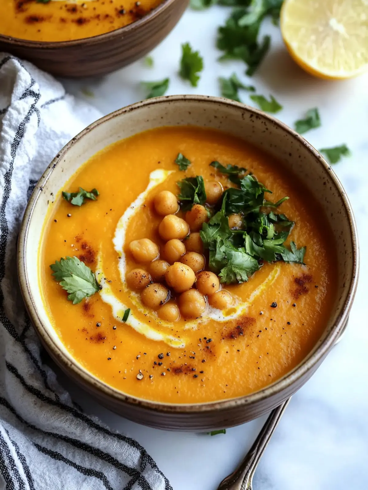 Moroccan Sweet Potato Soup with Chickpeas