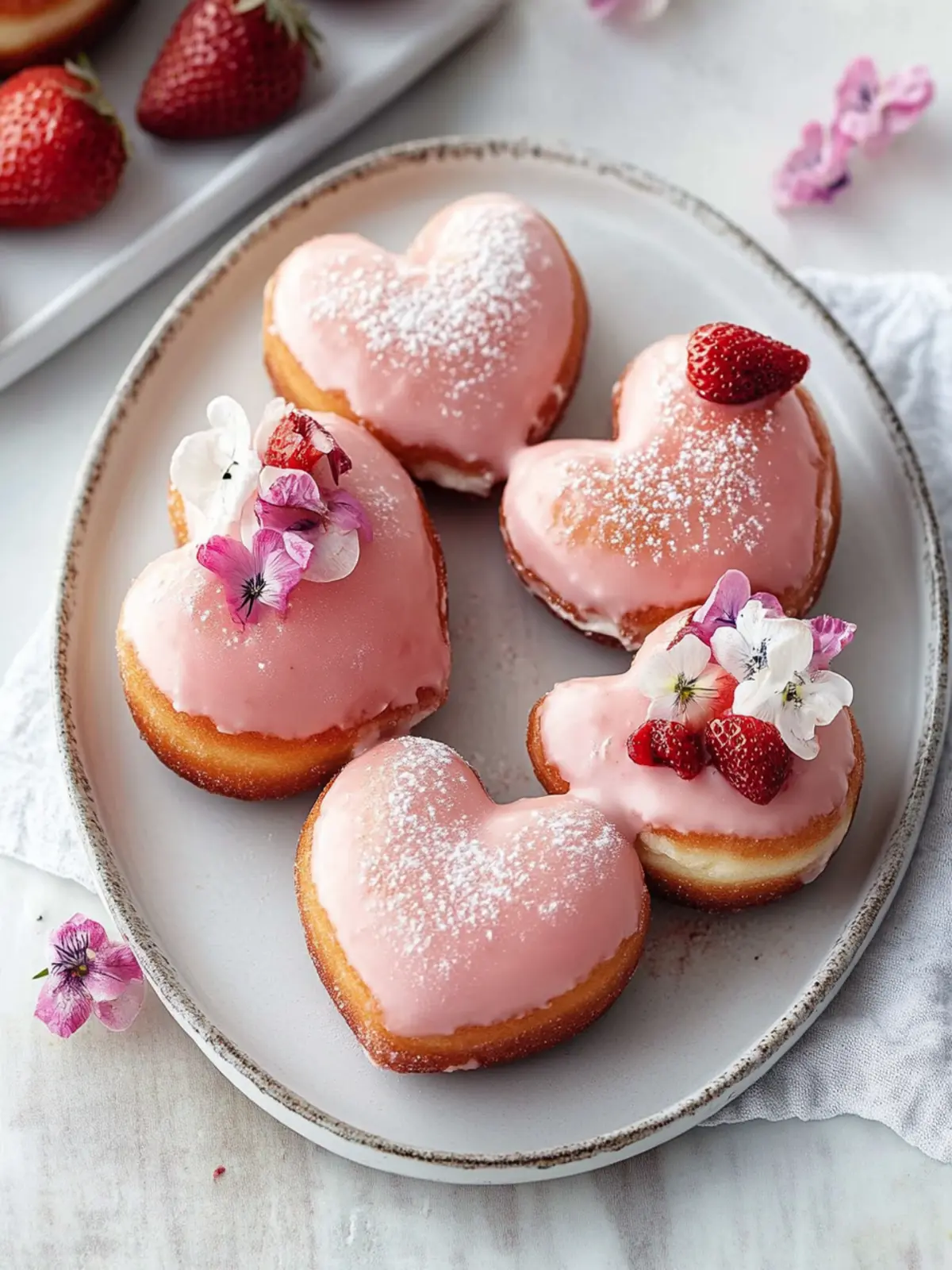 Heart Shaped Strawberry Cheesecake Donuts