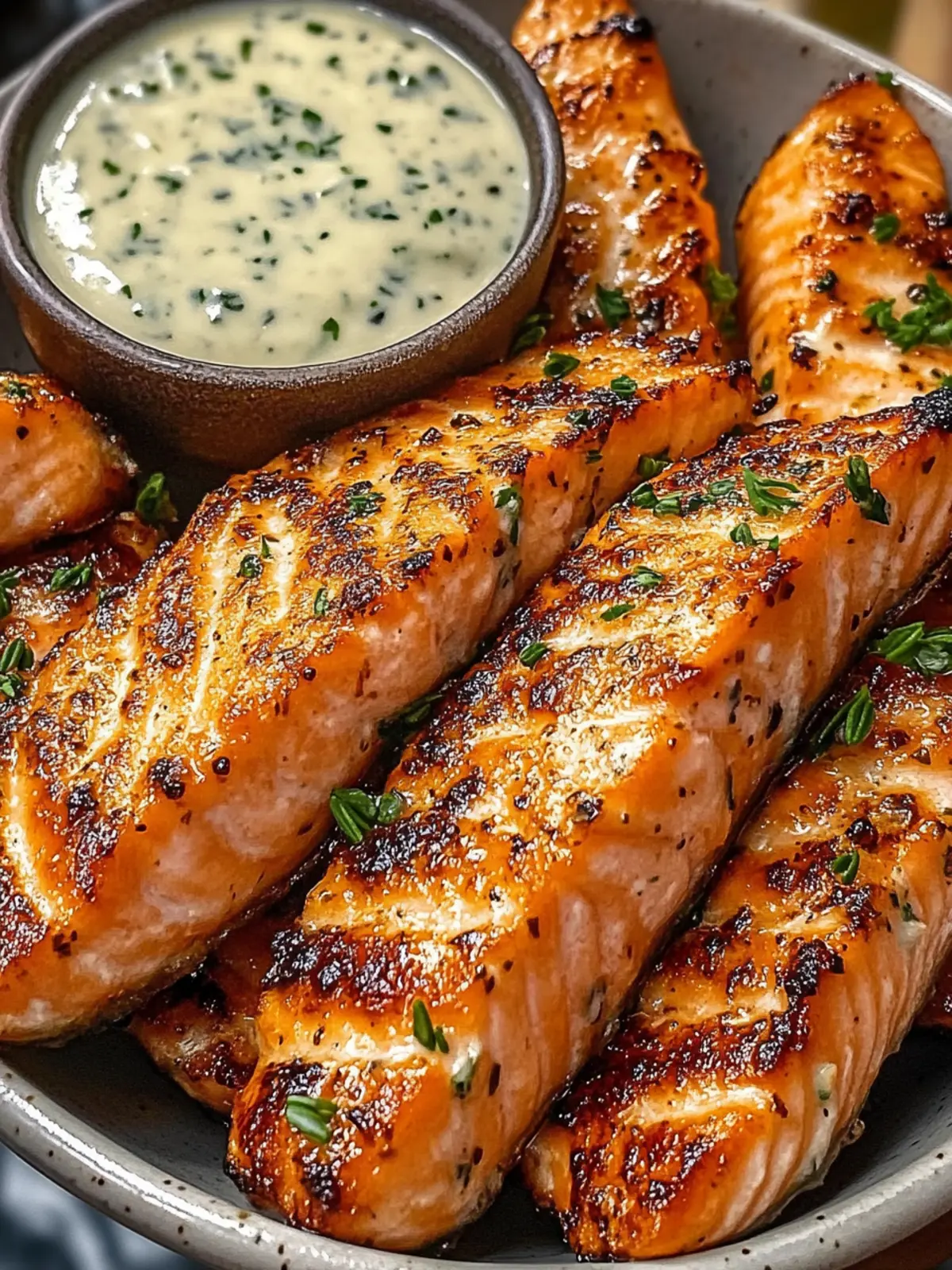 Crispy Salmon Strips with Herb Tartar Dip