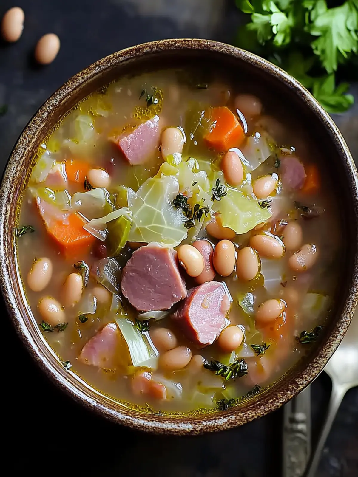 Smoky Ham Hock, Bean, and Cabbage Soup
