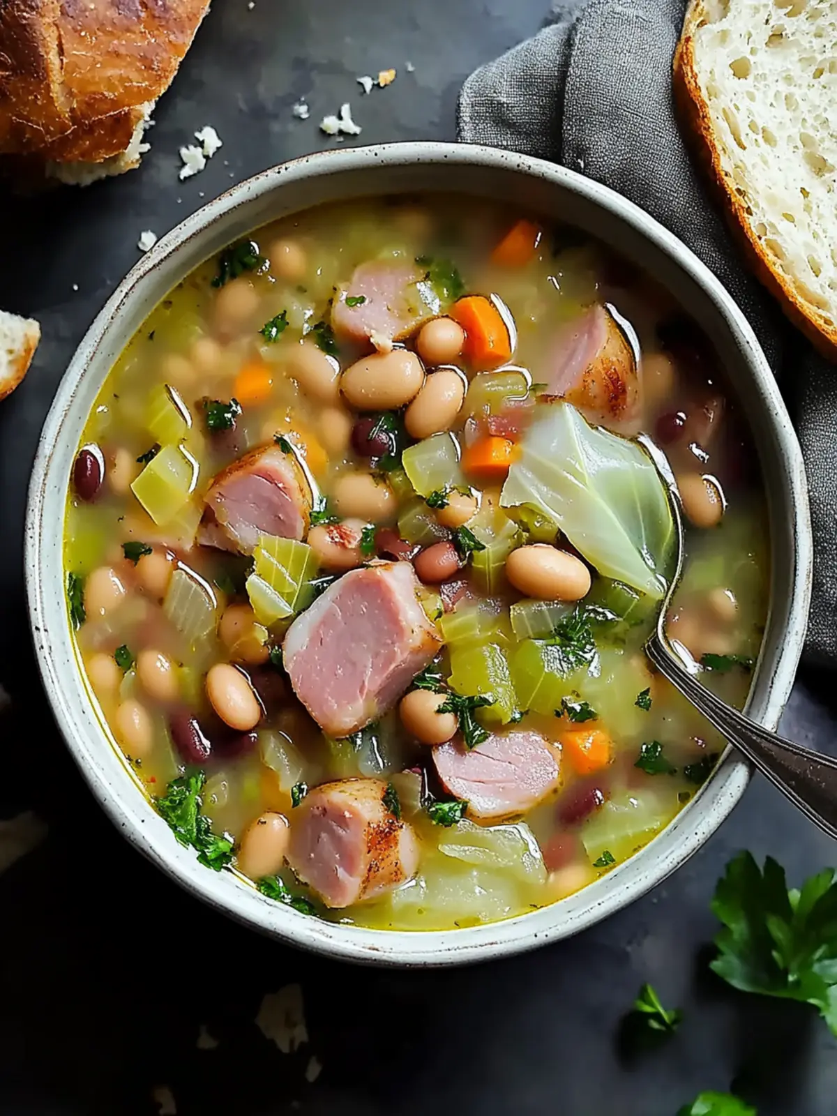 Smoky Ham Hock, Bean, and Cabbage Soup