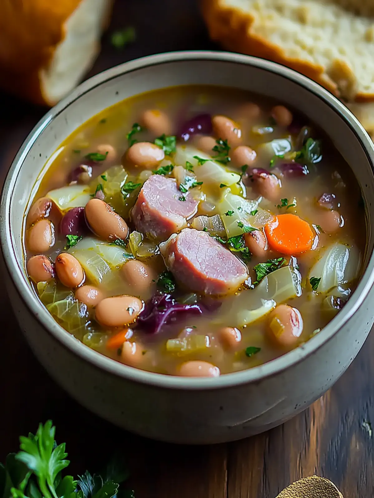 Smoky Ham Hock, Bean, and Cabbage Soup