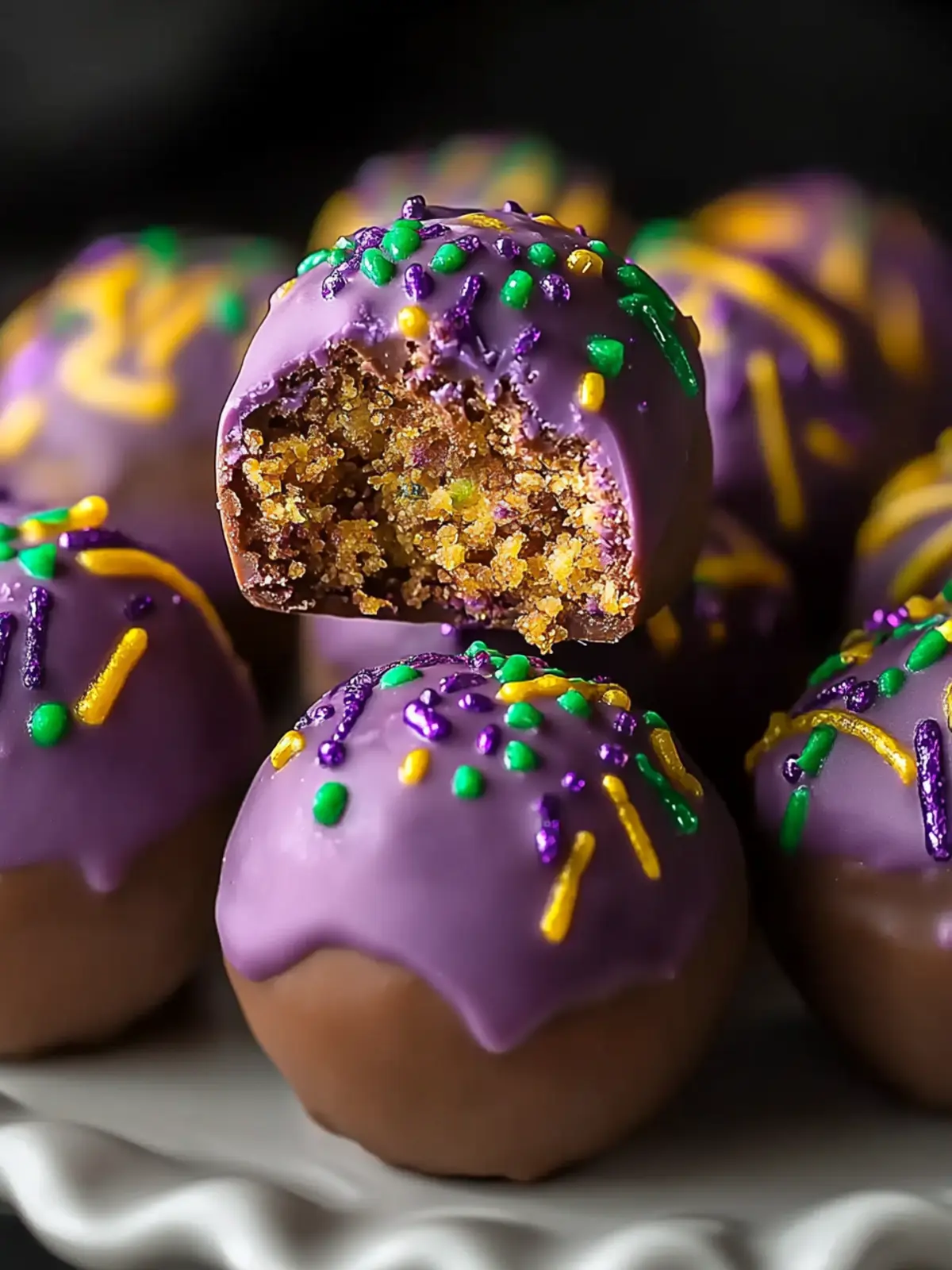 No Bake Mardi Gras King Cake Truffles