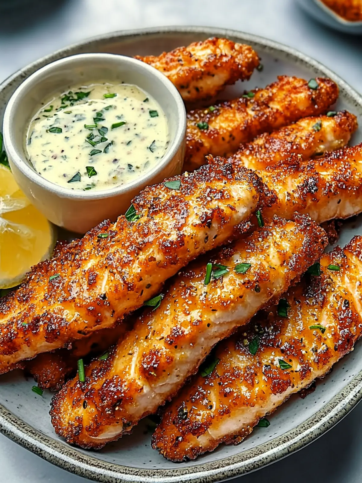 Crispy Salmon Strips with Herb Tartar Dip