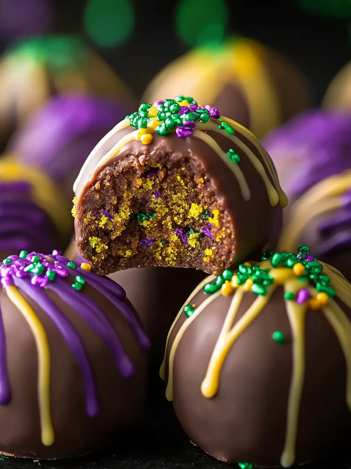 No Bake Mardi Gras King Cake Truffles