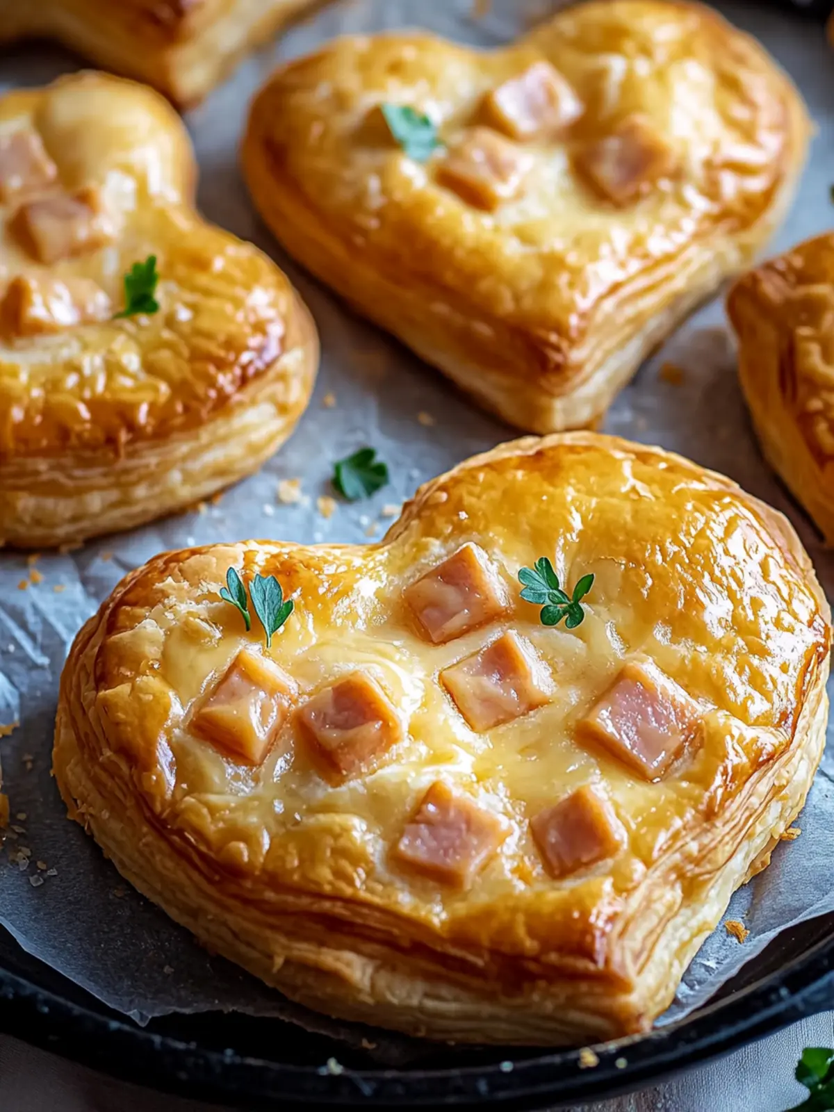 Ham and Cheese Puff Pastry Hearts