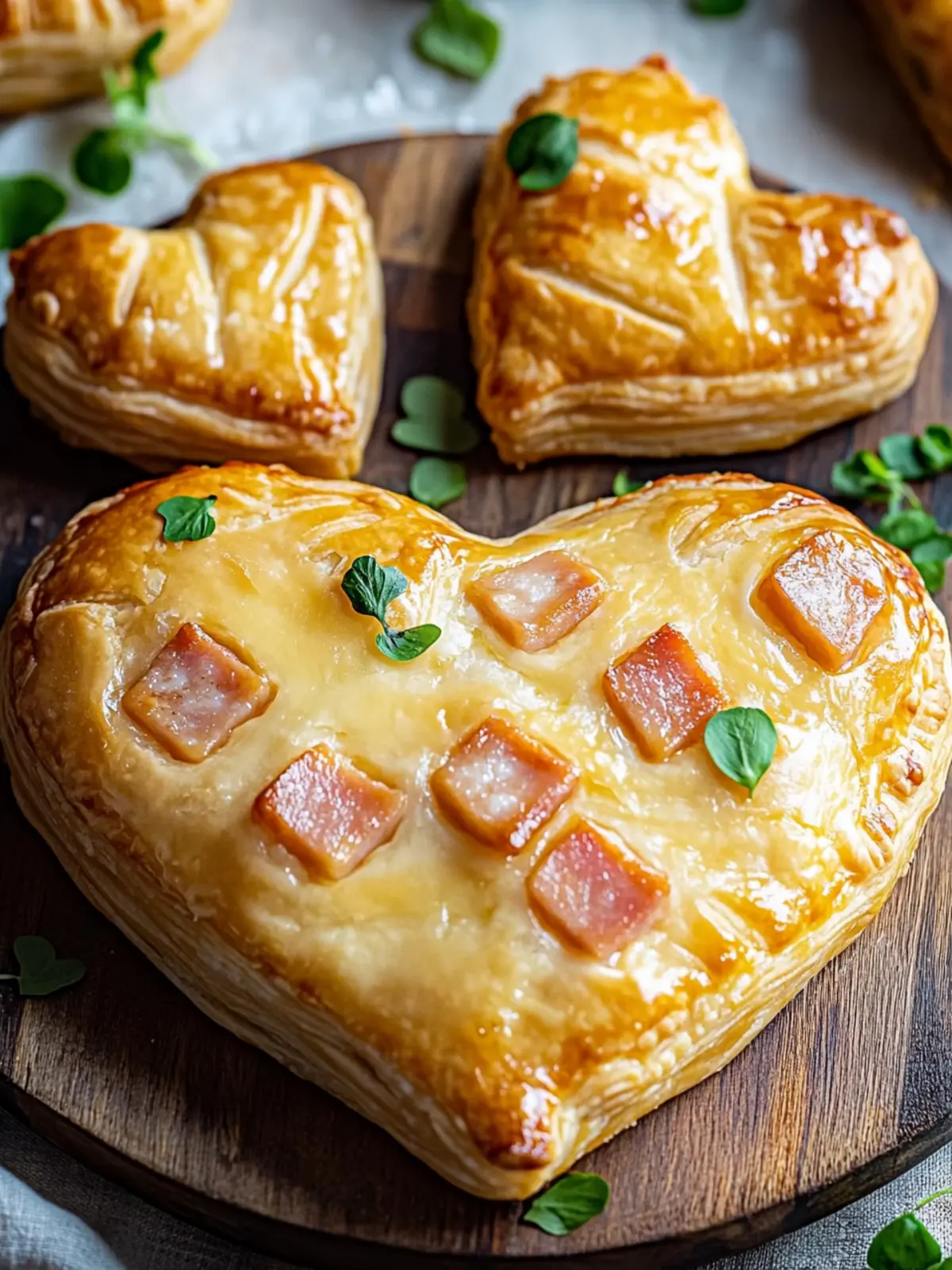 Ham and Cheese Puff Pastry Hearts