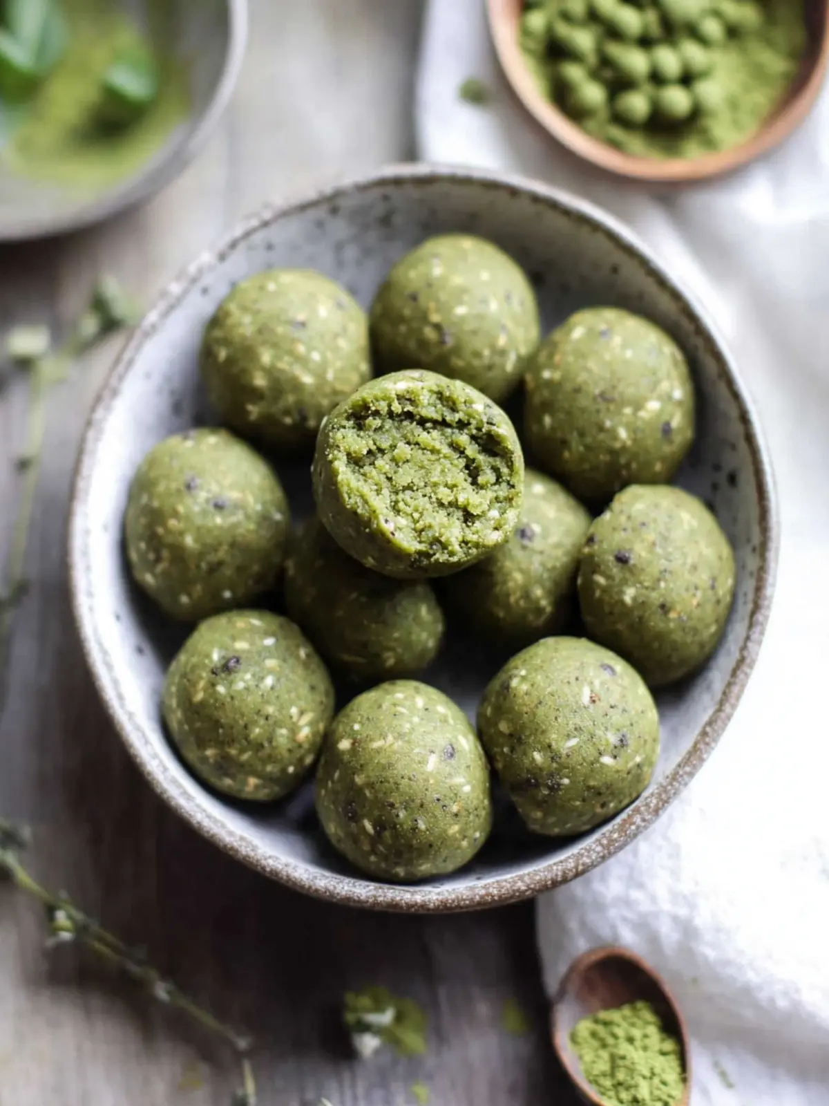 No Bake Matcha Cookie Dough Protein Bites