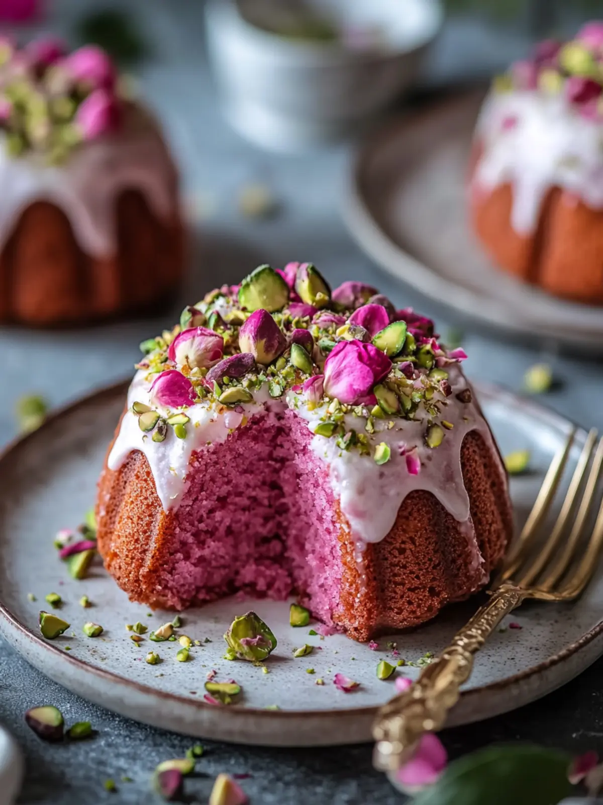 Persian Rose & Pistachio Mini Bundt Cakes