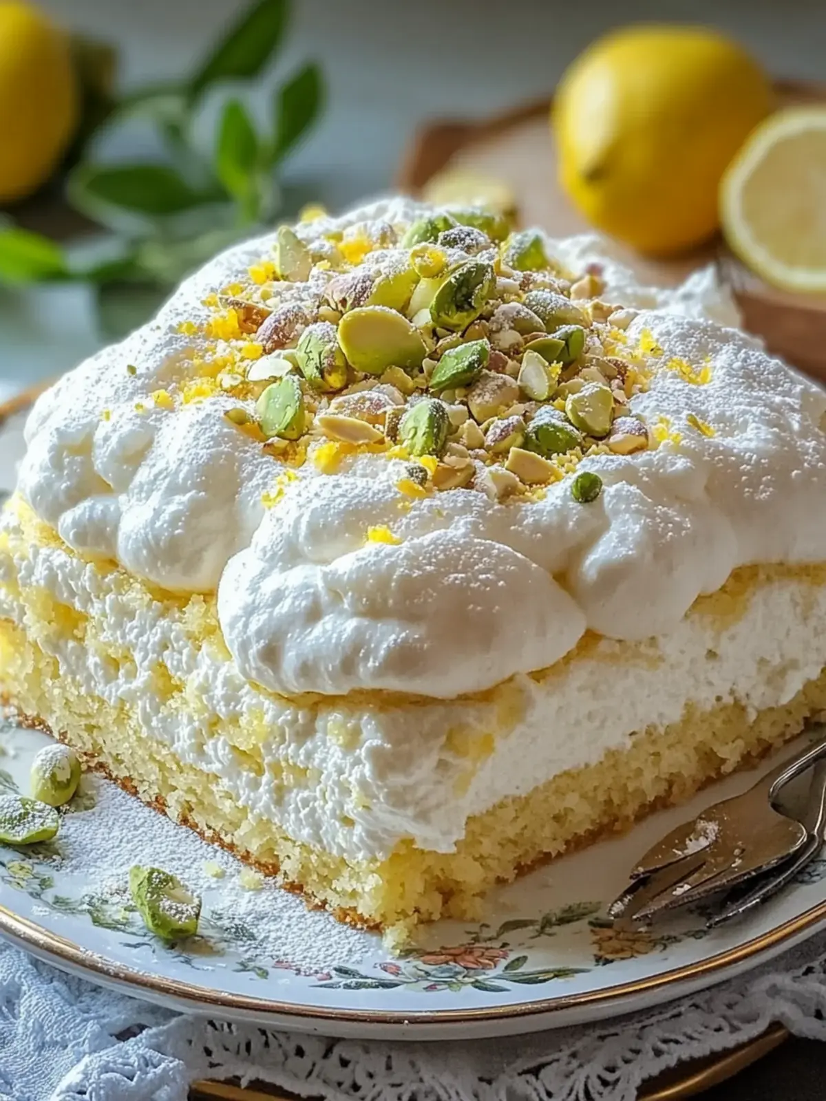Lemon Pistachio Ricotta Cloud Cake