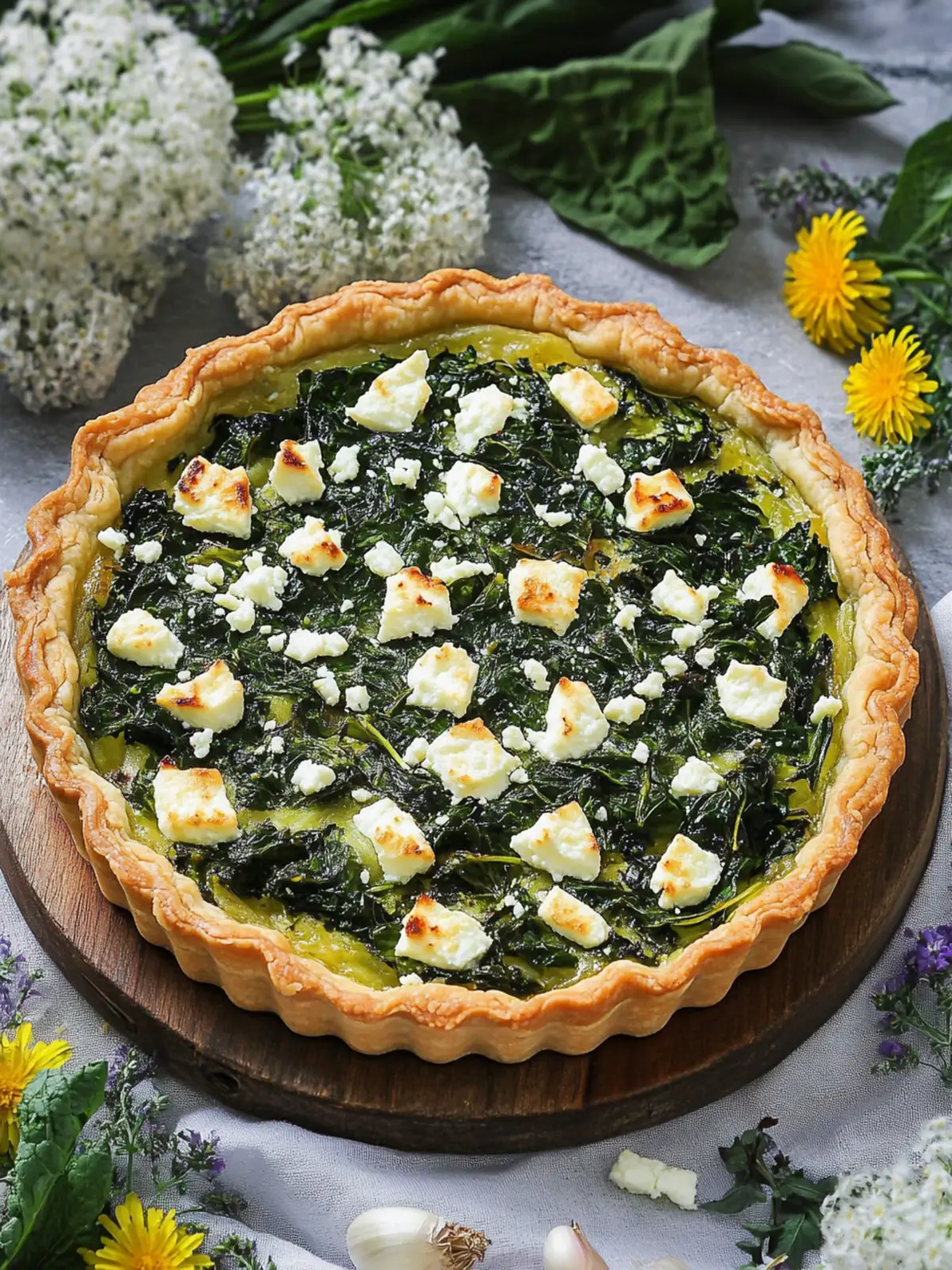 Dandelion Greens and Feta Tart