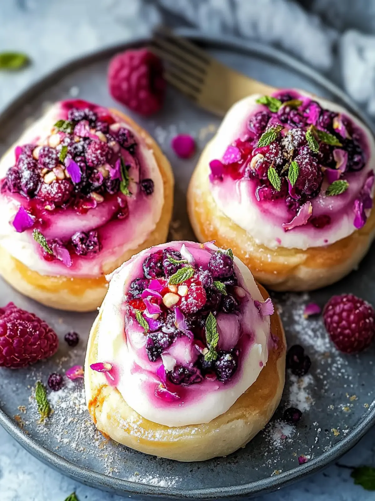 Raspberry and Rose Cheesecake Buns