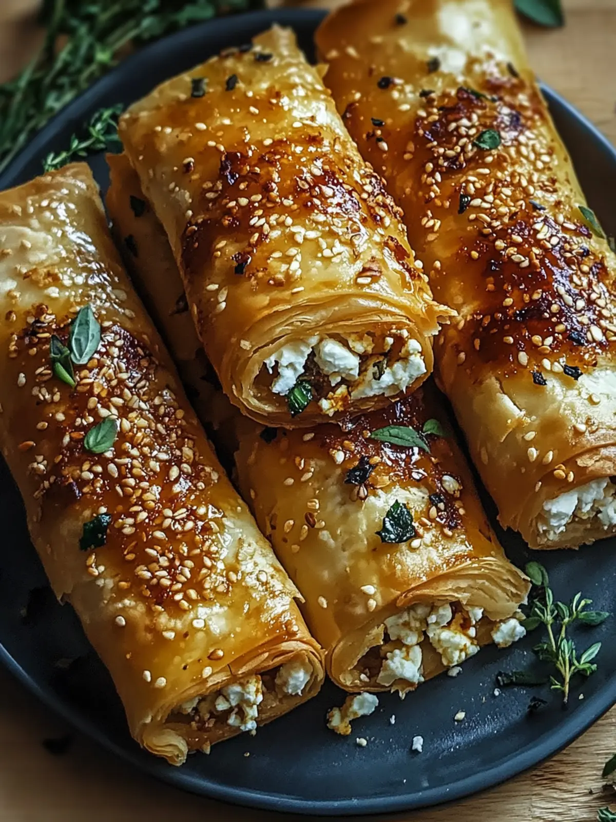 Oven Fried Feta Rolls with Chili Honey