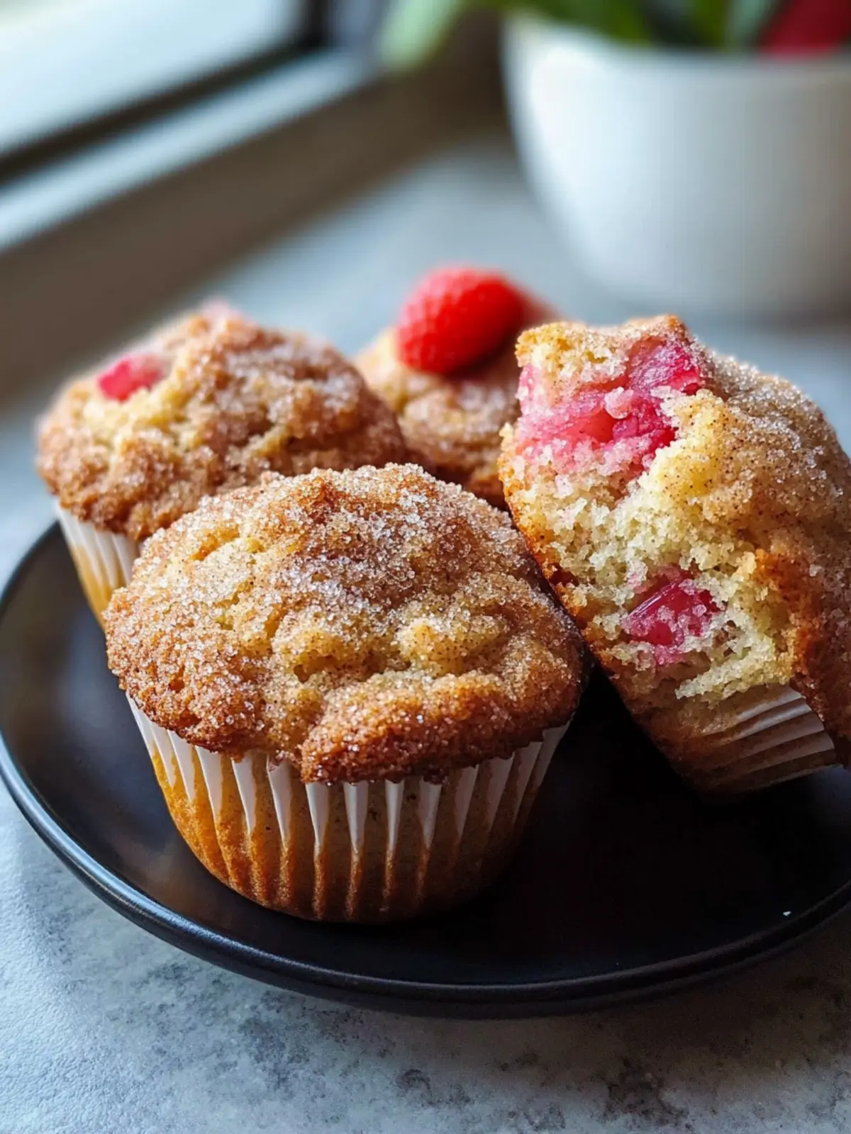 Rhubarb Muffins with Cinnamon Sugar Topping