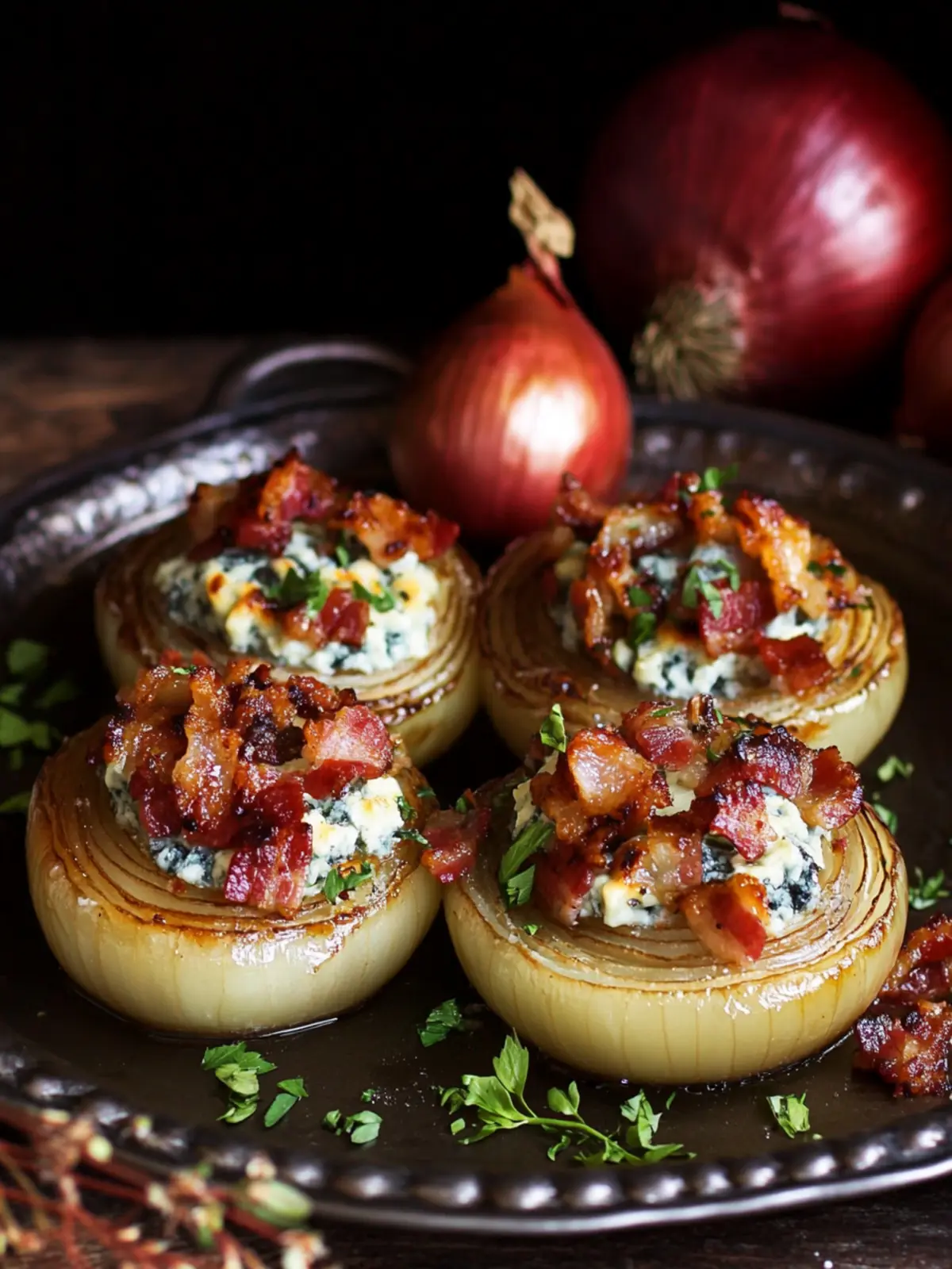 Onions with Bacon and Blue Cheese